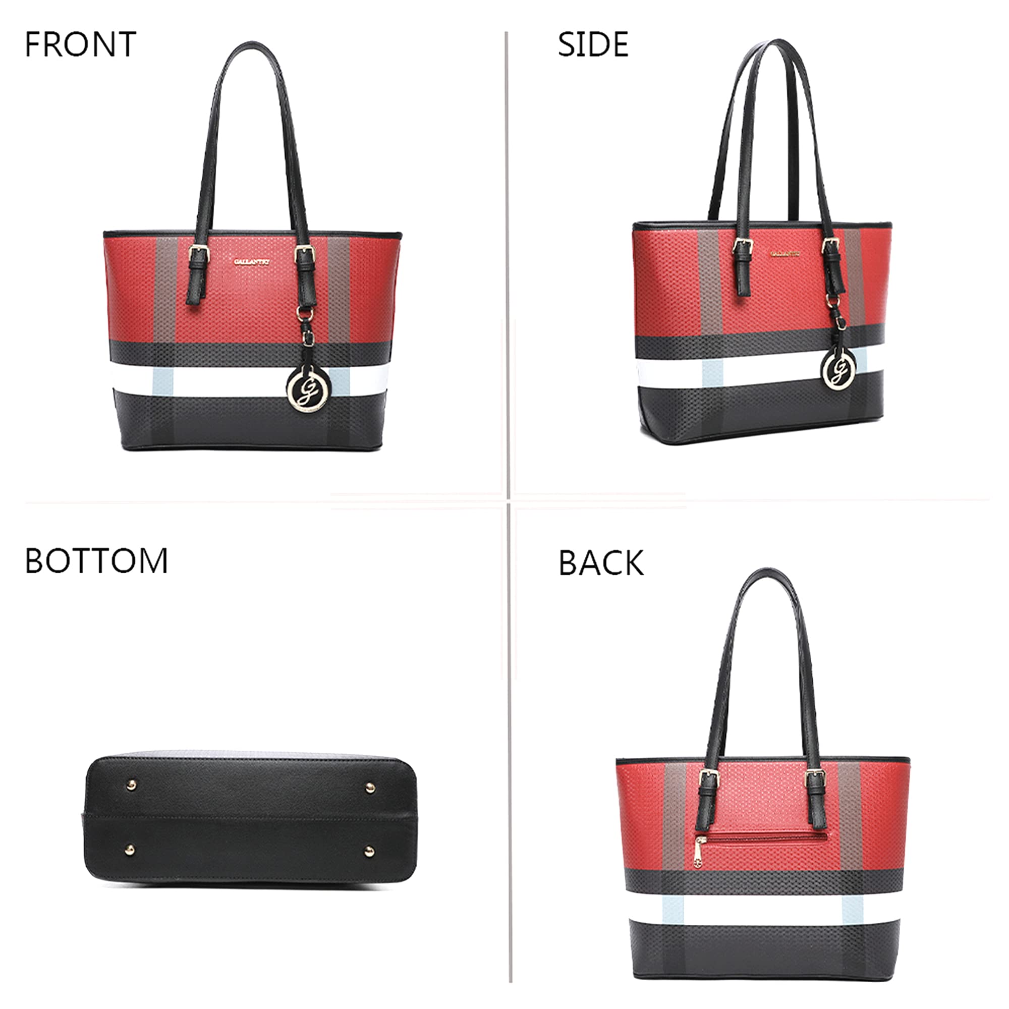 Gallantry Sac Cabas Tote Bag Rouge Noir A4 XL Simili Cuir