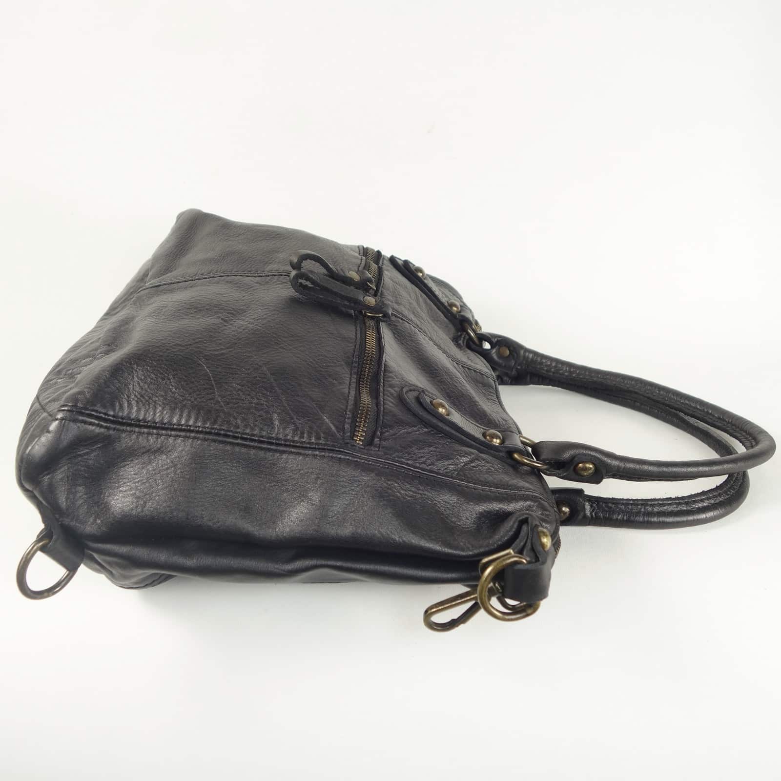 Collection Esprit Cuir ANGELA sac épaule cuir noir vintage