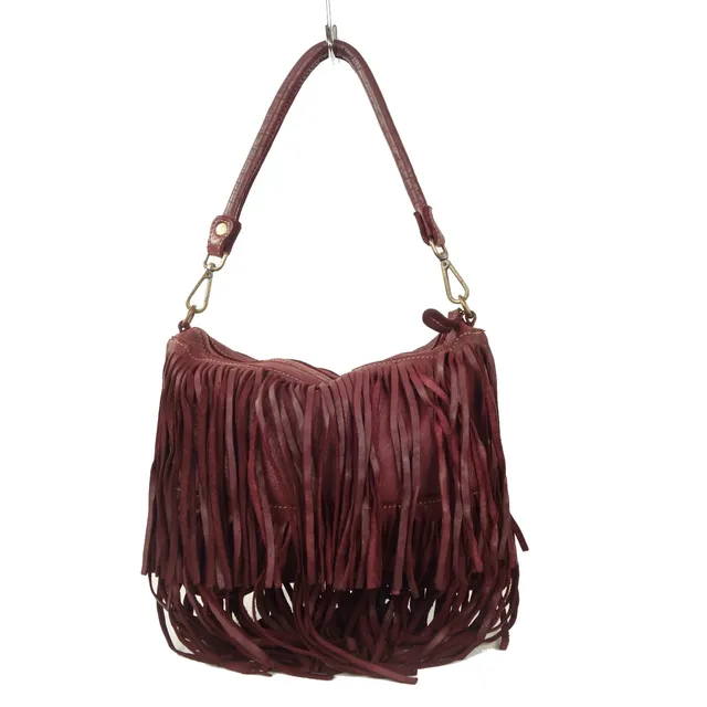 Collection Esprit Cuir PIA sac franges cuir bordeaux