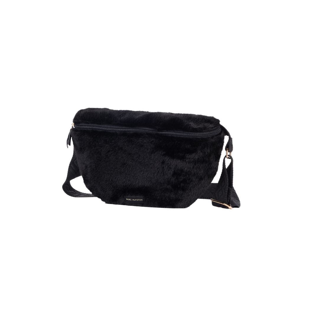 MAC ALYSTER Fourrure petit sac banane noir effet fourrure