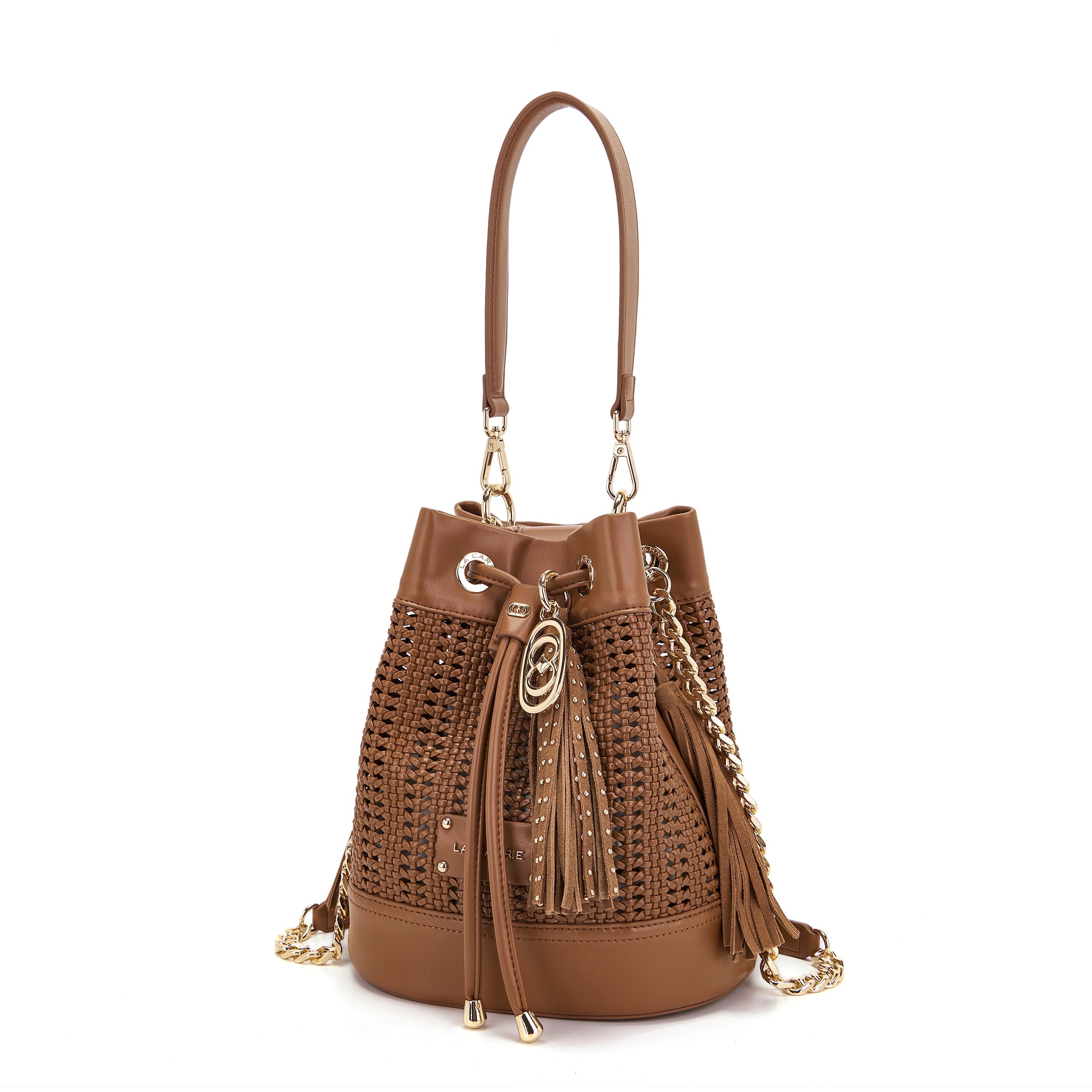 La Carrie Bag Woven sac seau écocuir tressé cuoio