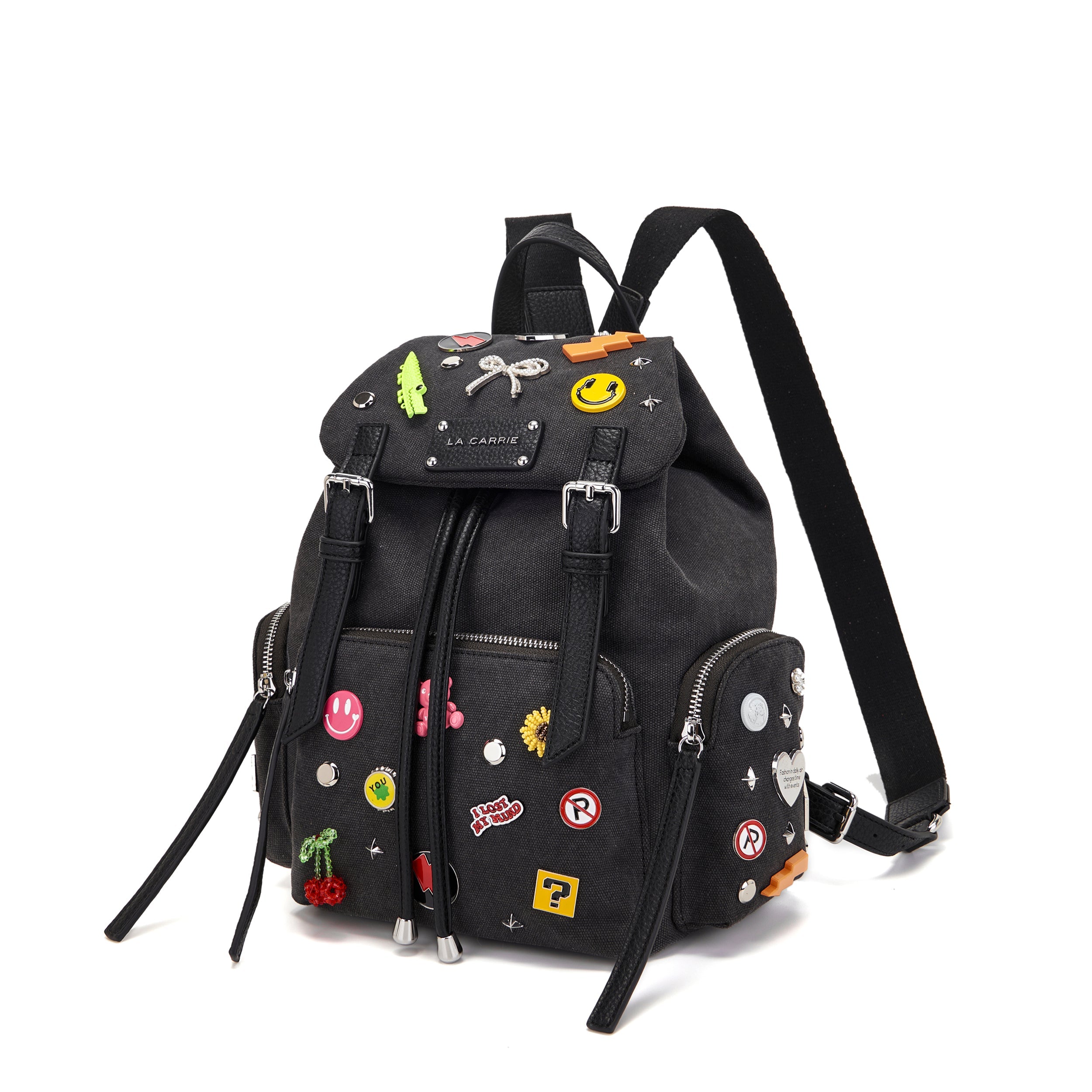 La Carrie Zaino Pins sac à dos noir toile 27x12x31cm
