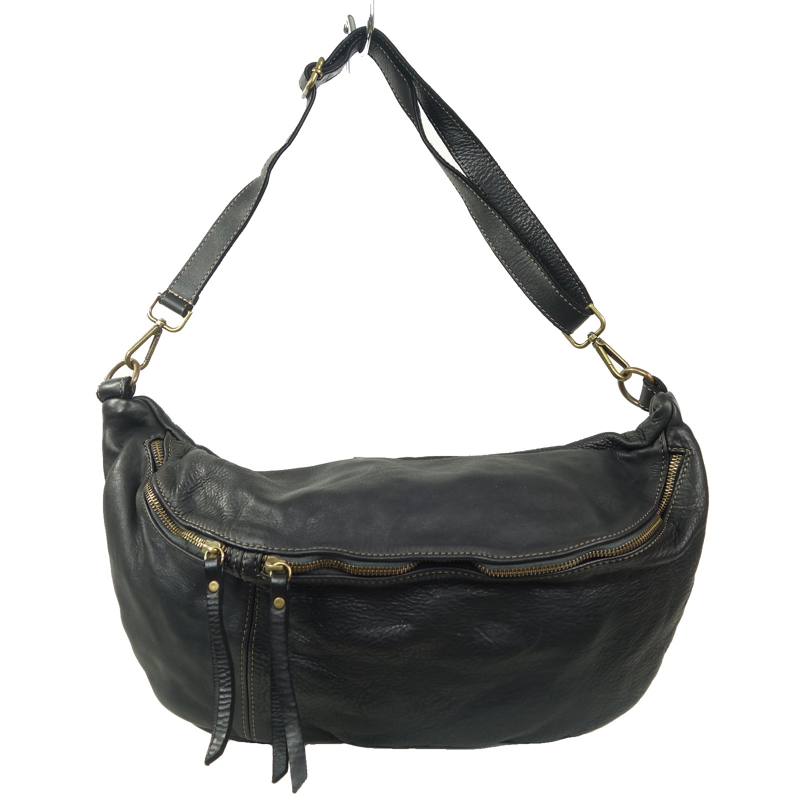 Collection Esprit Cuir OLIVER sac banane cuir noir XL vintage