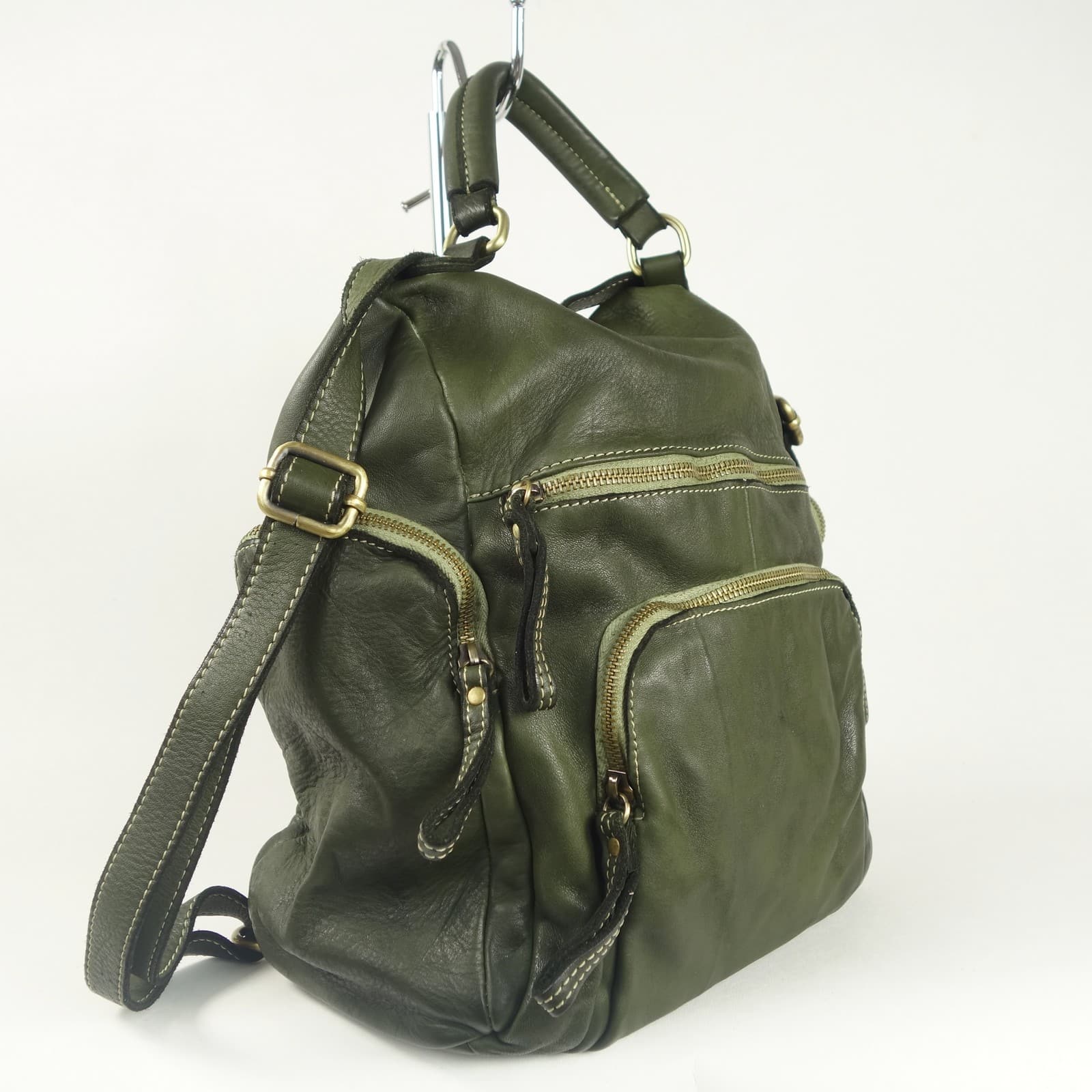 Collection Esprit Cuir Sac à dos MILO sac à dos cuir vert convertible