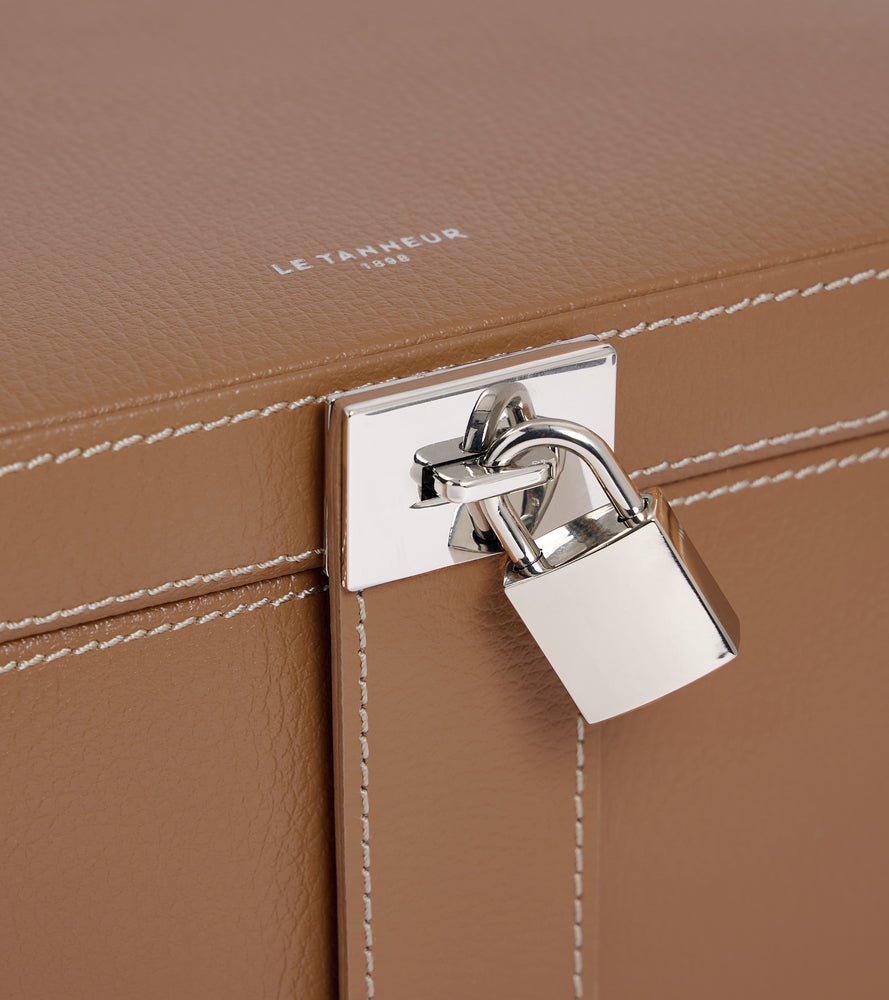 Le Tanneur Leather Goods grande boîte à bijoux cuir naturel miroir