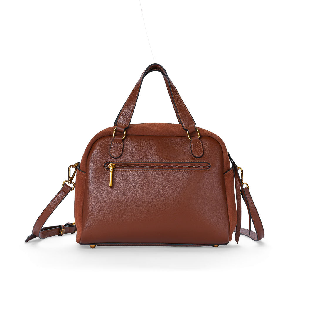 Mac Alyster Canelle Sac à Main Daim Cognac Cuir