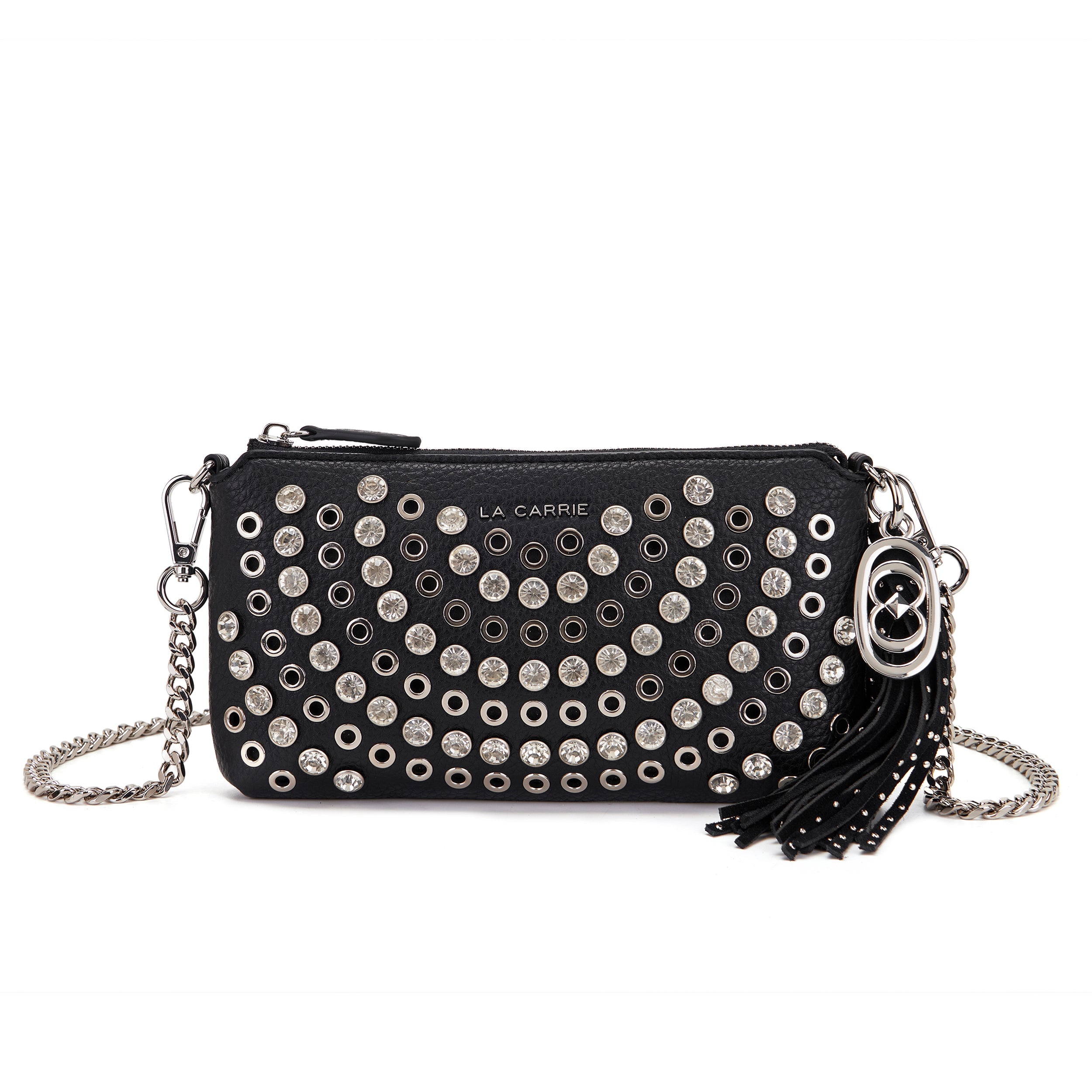 La Carrie Bag Andromeda portefeuille chaîne noir strass