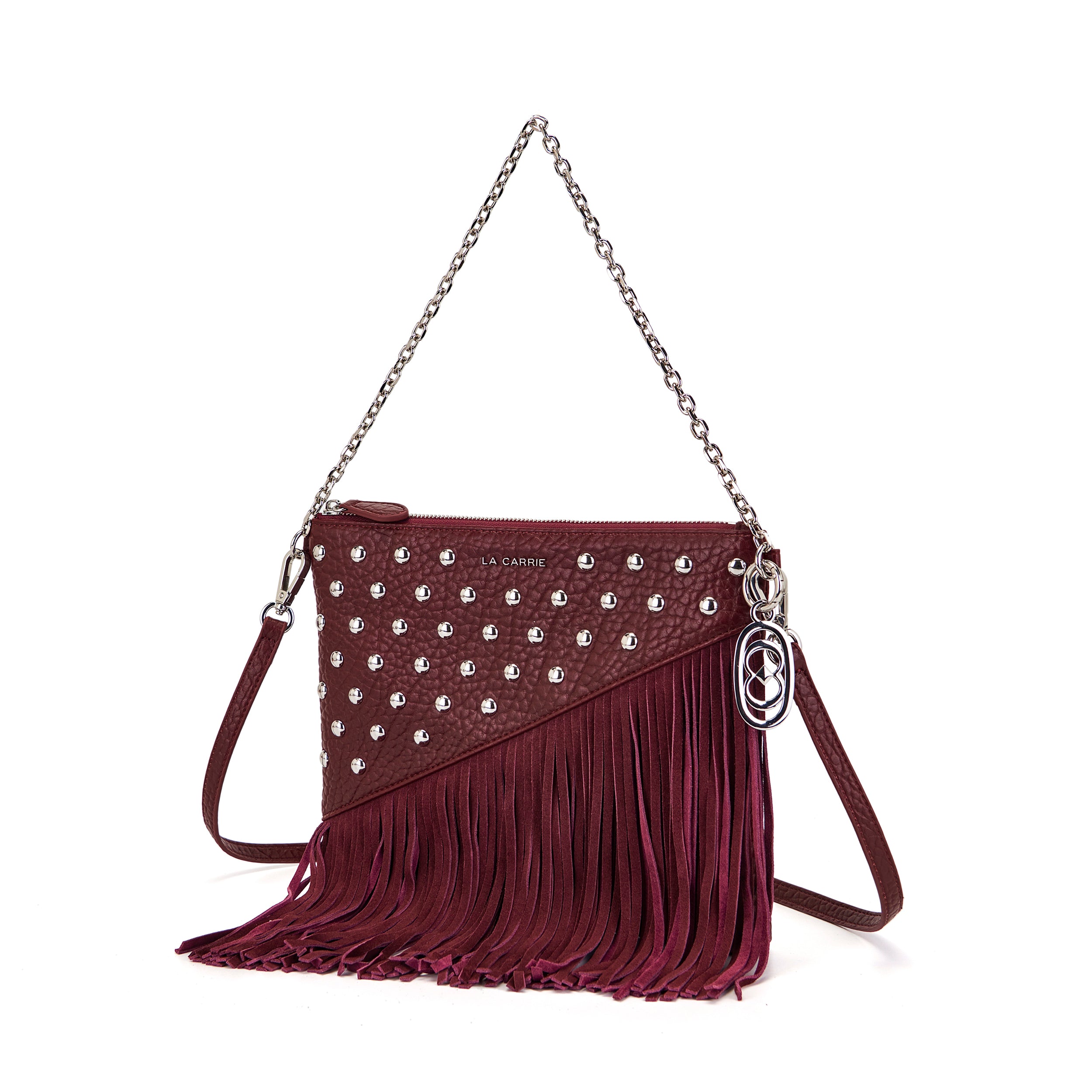 La Carrie Capsule sac bandoulière noir 25x3x22 clouté franges