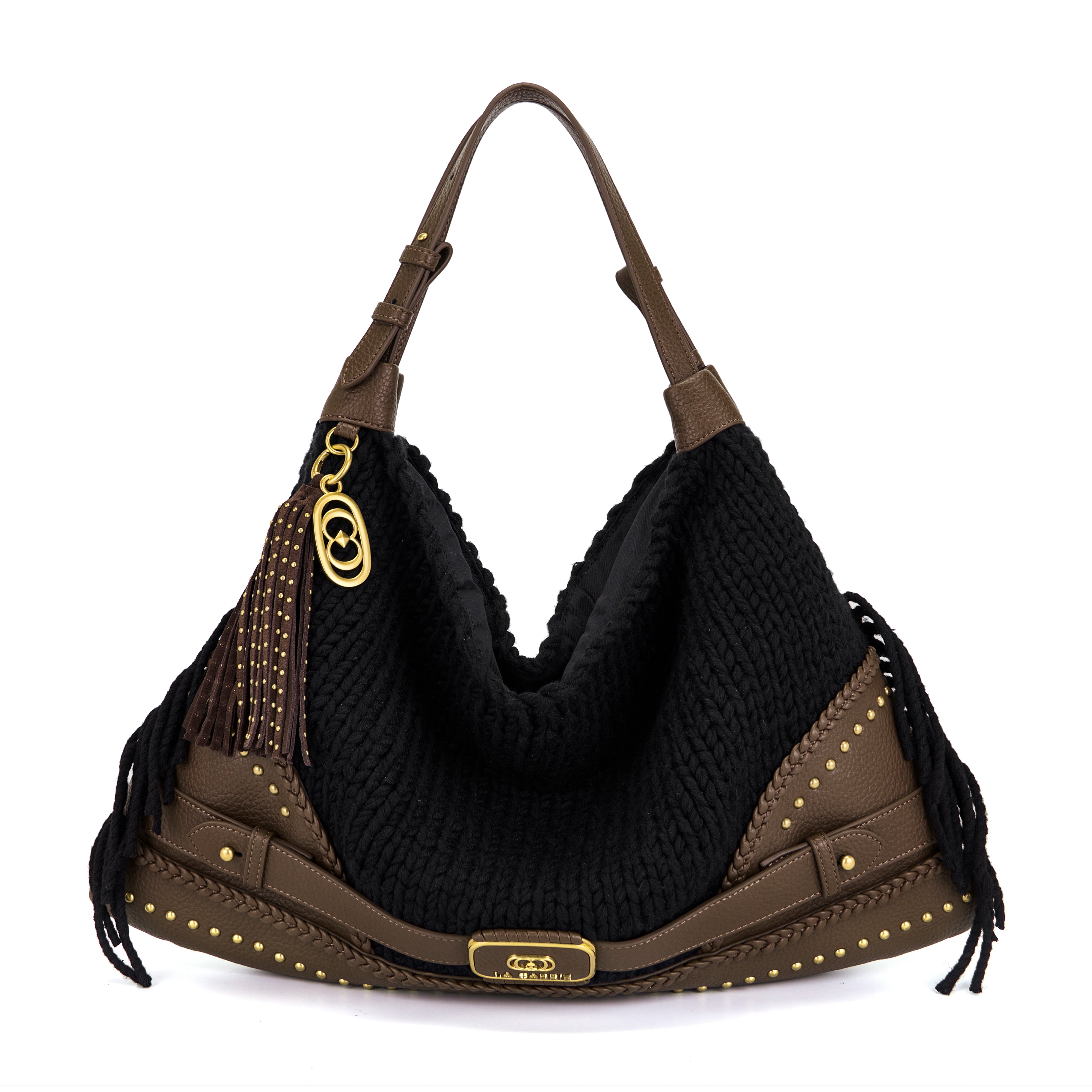 La Carrie Montgomery sac cabas laine noir 50 cm clouté