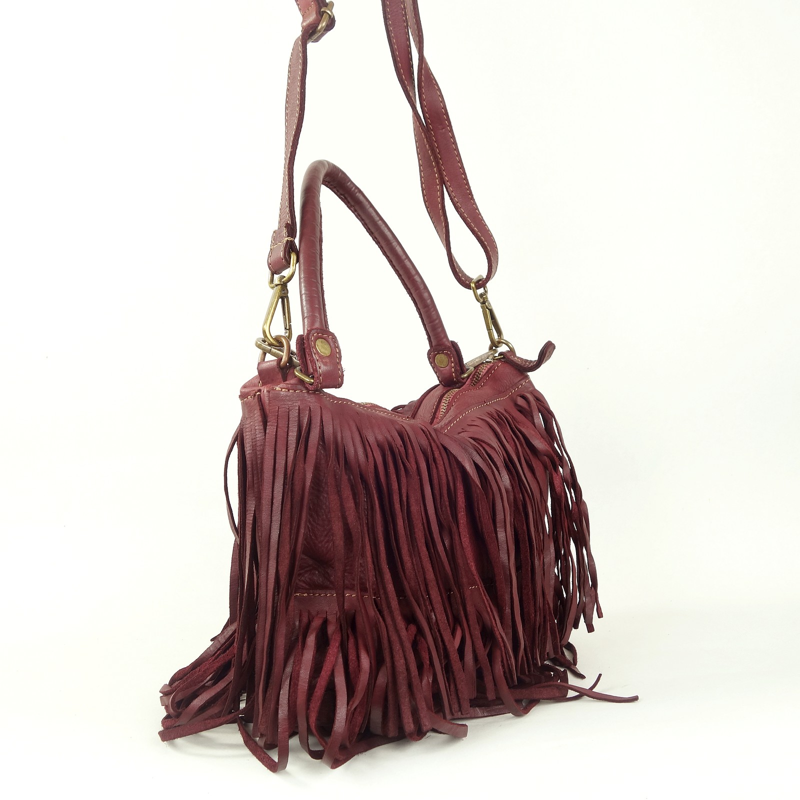 Collection Esprit Cuir PIA sac franges cuir bordeaux