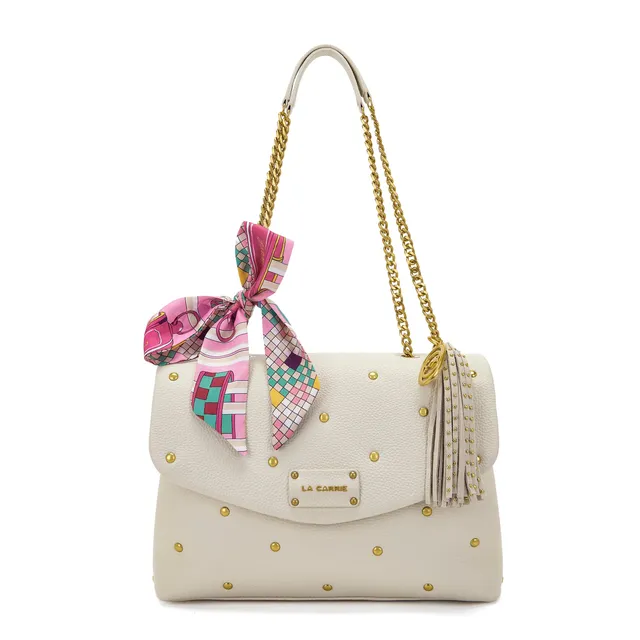 La Carrie Foulard sac épaule ivory cuir martelé