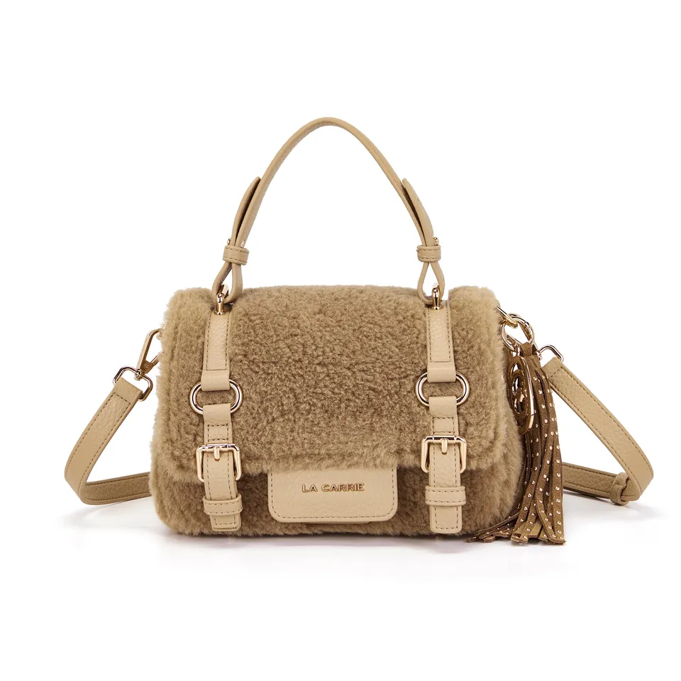 La Carrie Atena Teddy cabas taupe 22 cm fourrure