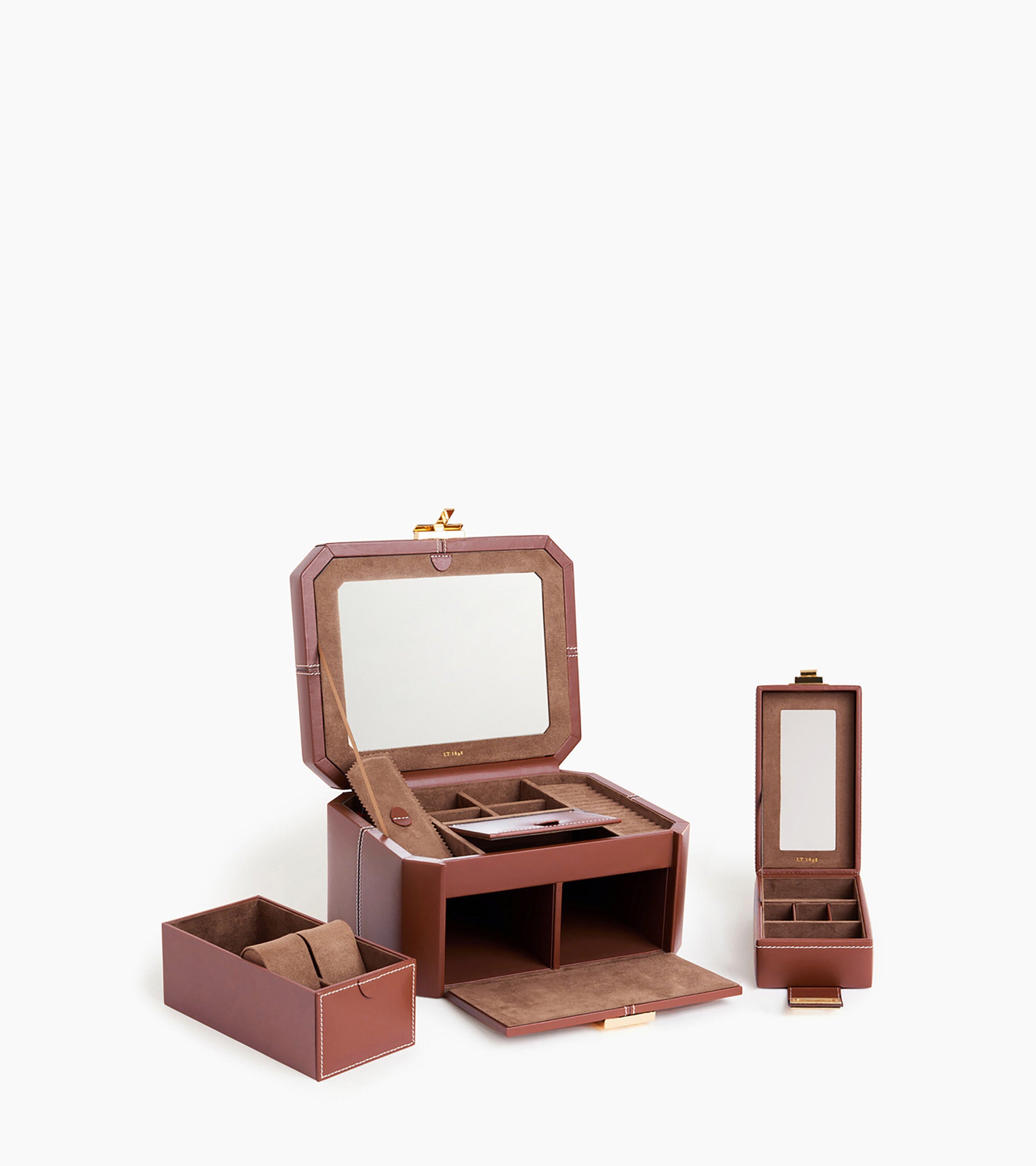 Le Tanneur boîte à bijoux cuir bicolore fermoir T