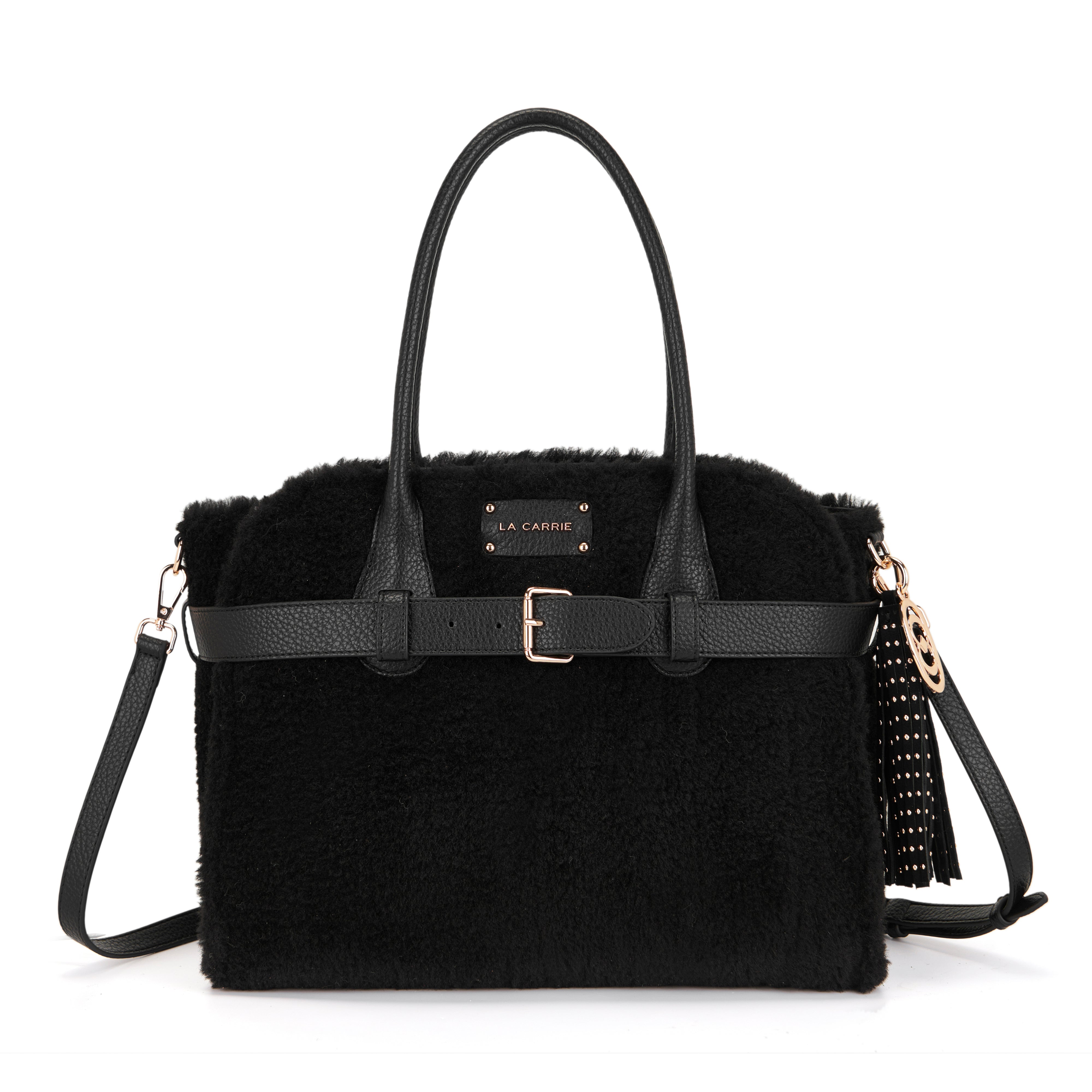 La Carrie Teddy sac shopping noir 35 cm fourrure