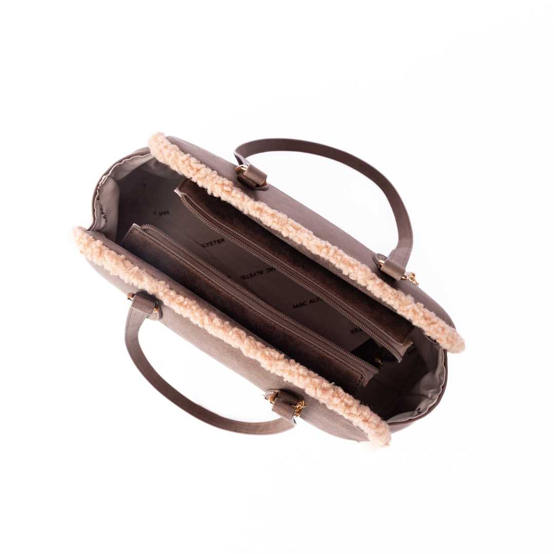 MAC ALYSTER Ambre sac cabas bronze fourrure suédine