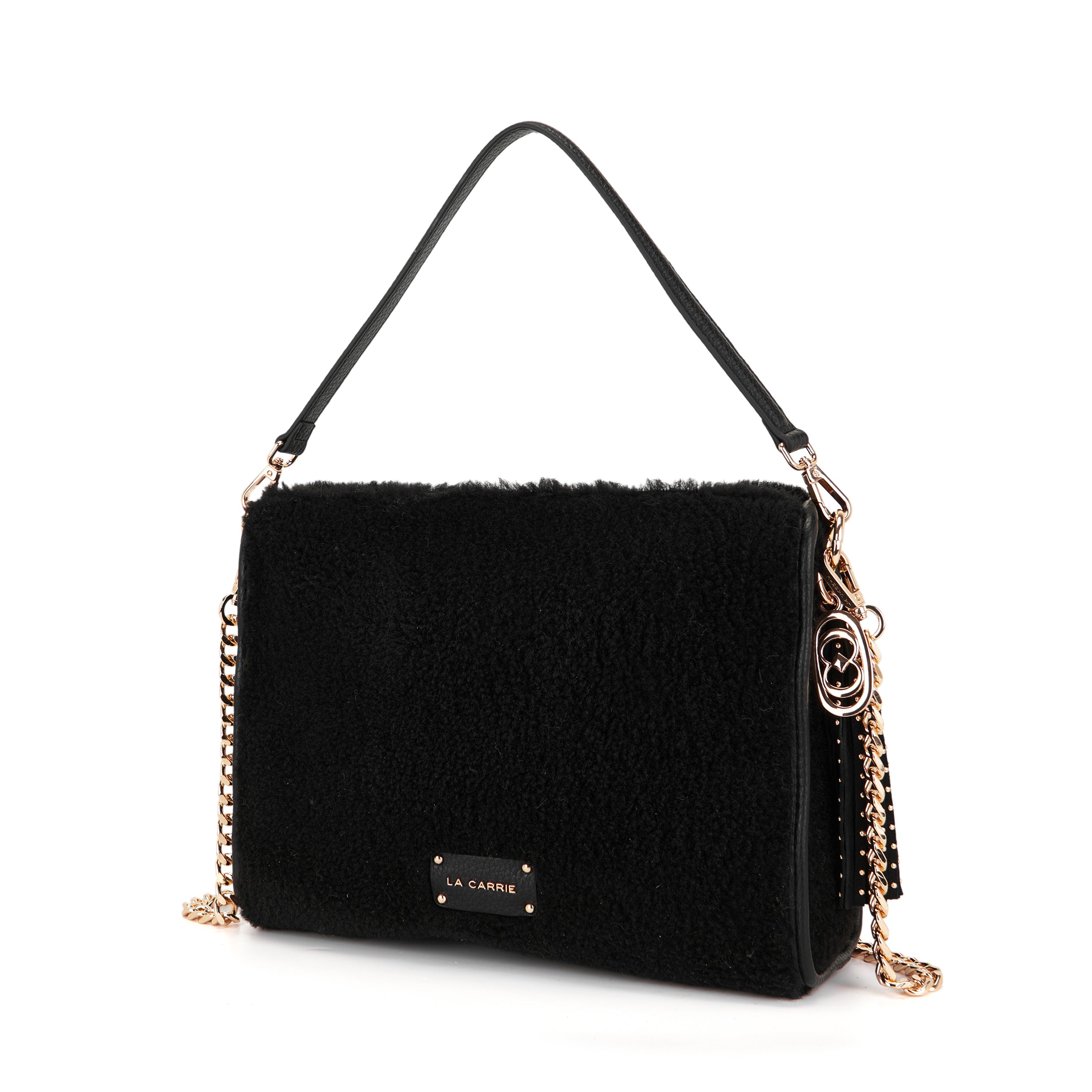 La Carrie Teddy sac bandoulière noir 34 cm fourrure