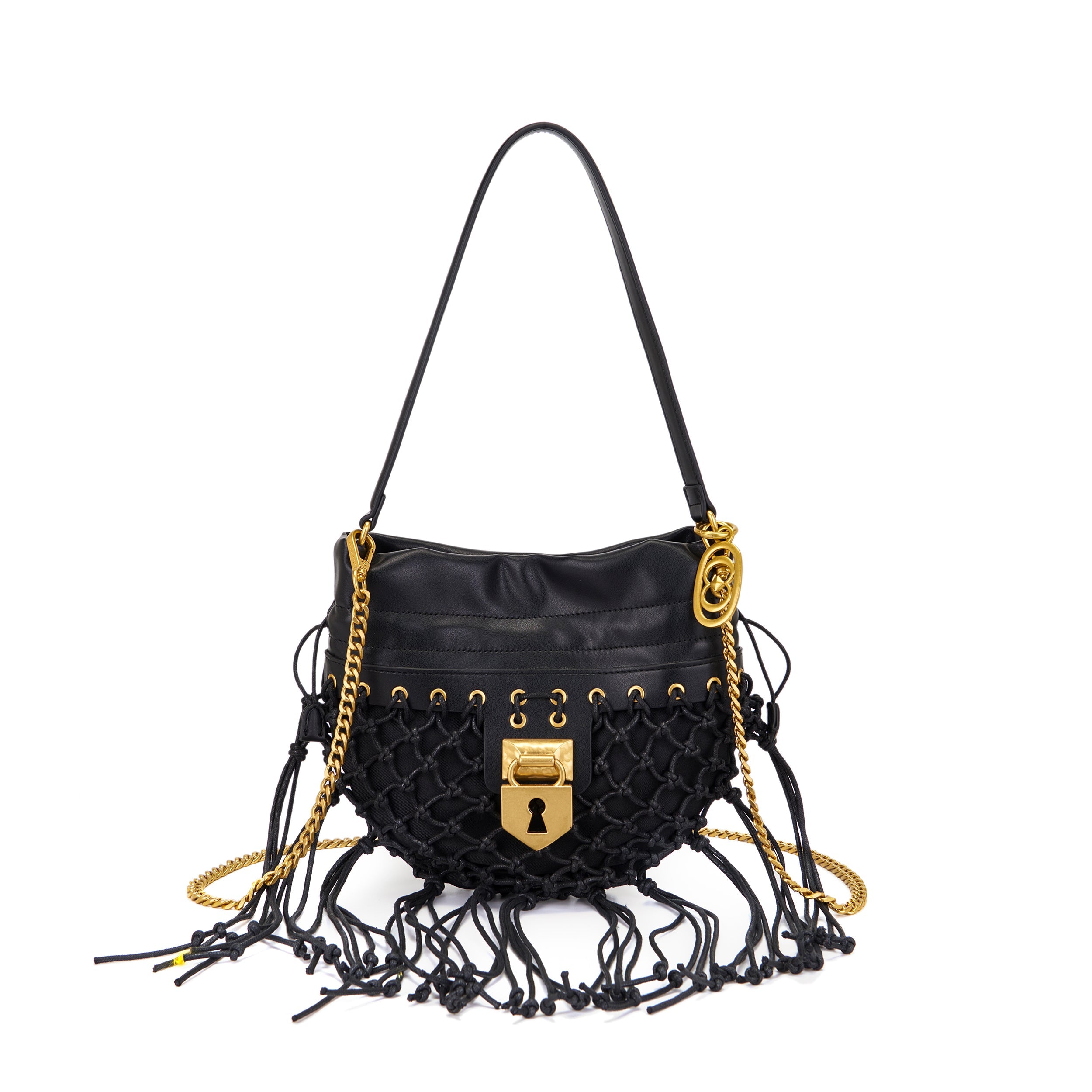 La Carrie Bag Fringe sac bandoulière noir corde 26x3x28cm