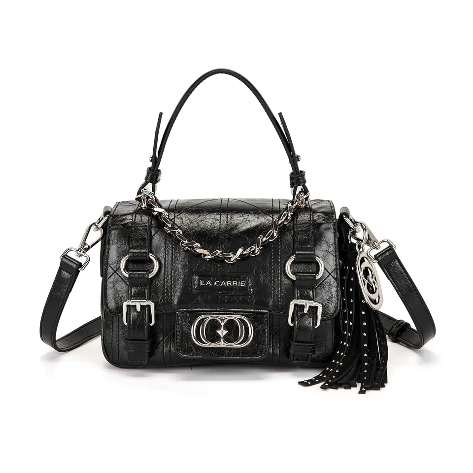 La Carrie Atena Spiderweb sac shopping noir PU 22x12x14cm