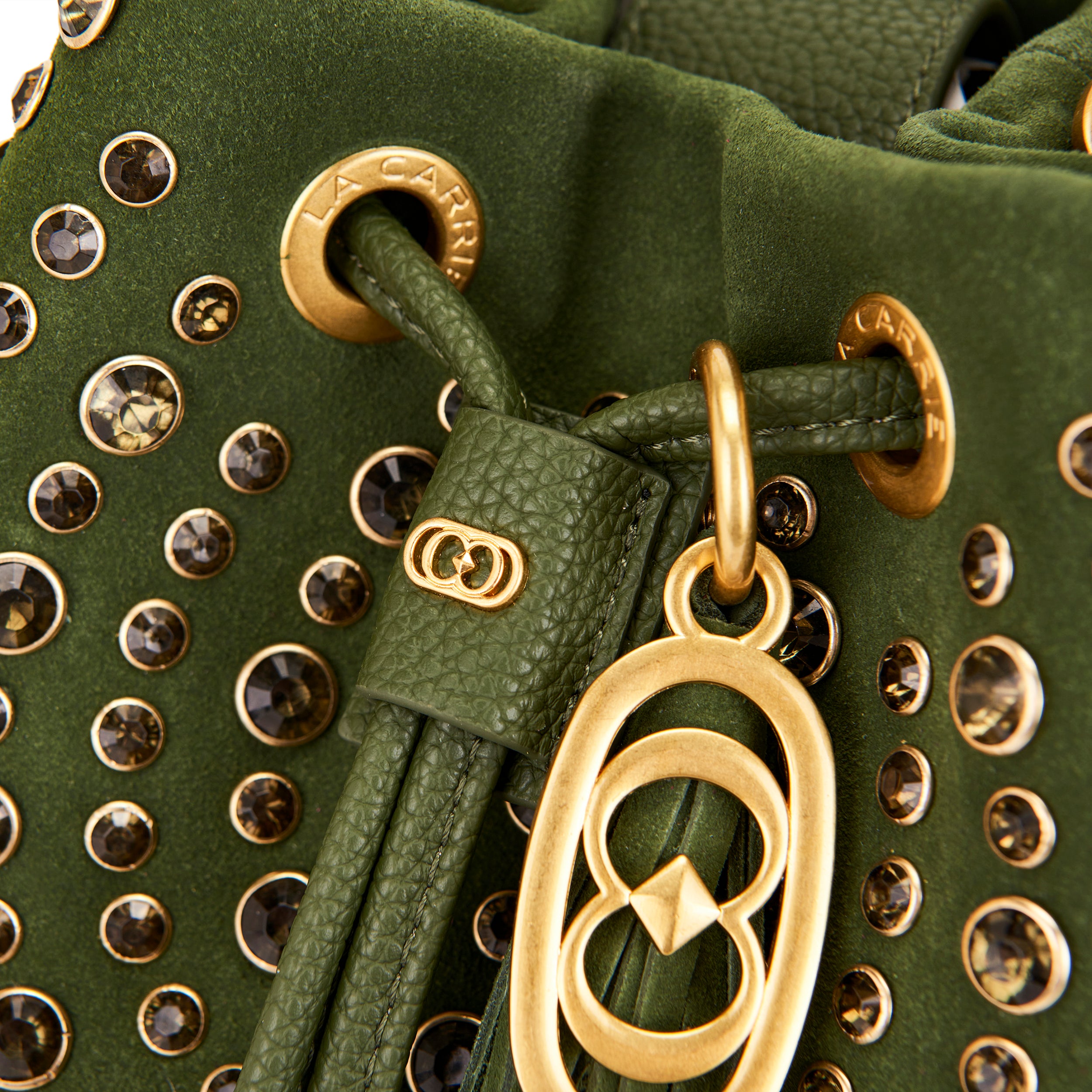 La Carrie Andromeda sac seau cuir vert 26x19x28 strass
