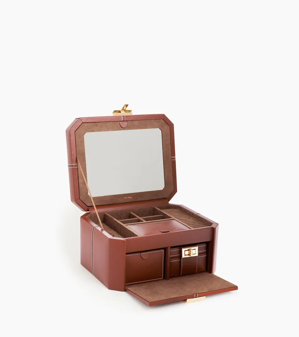 Le Tanneur boîte à bijoux cuir bicolore fermoir T