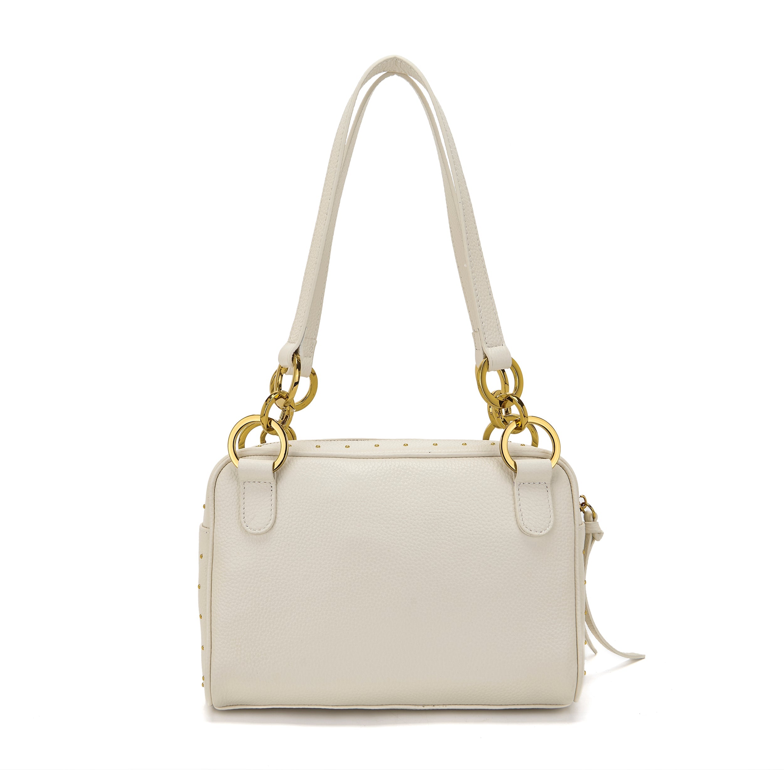 La Carrie Basic sac bandoulière cuir ivoire 26 cm clouté