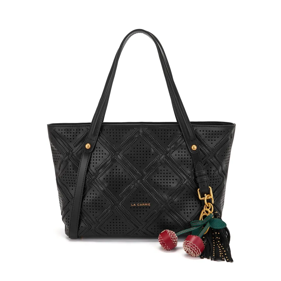 La Carrie Labyrinth sac shopping noir cuir laser 41x25 cm