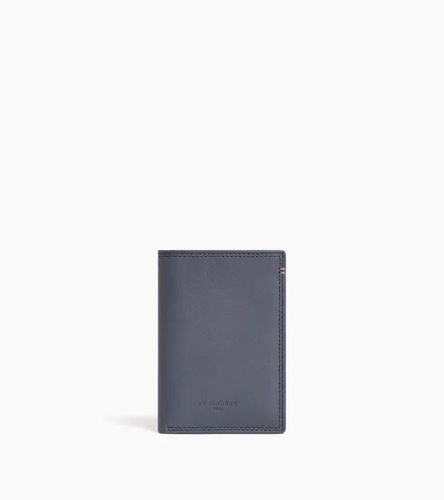 Le Tanneur Martin porte-cartes cuir vertical bleu acier