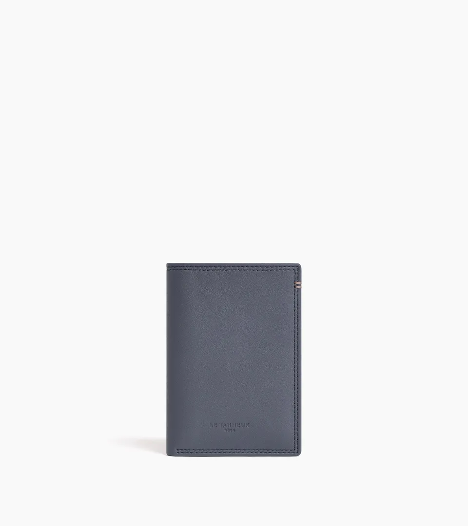 Le Tanneur Martin porte-cartes cuir vertical bleu acier