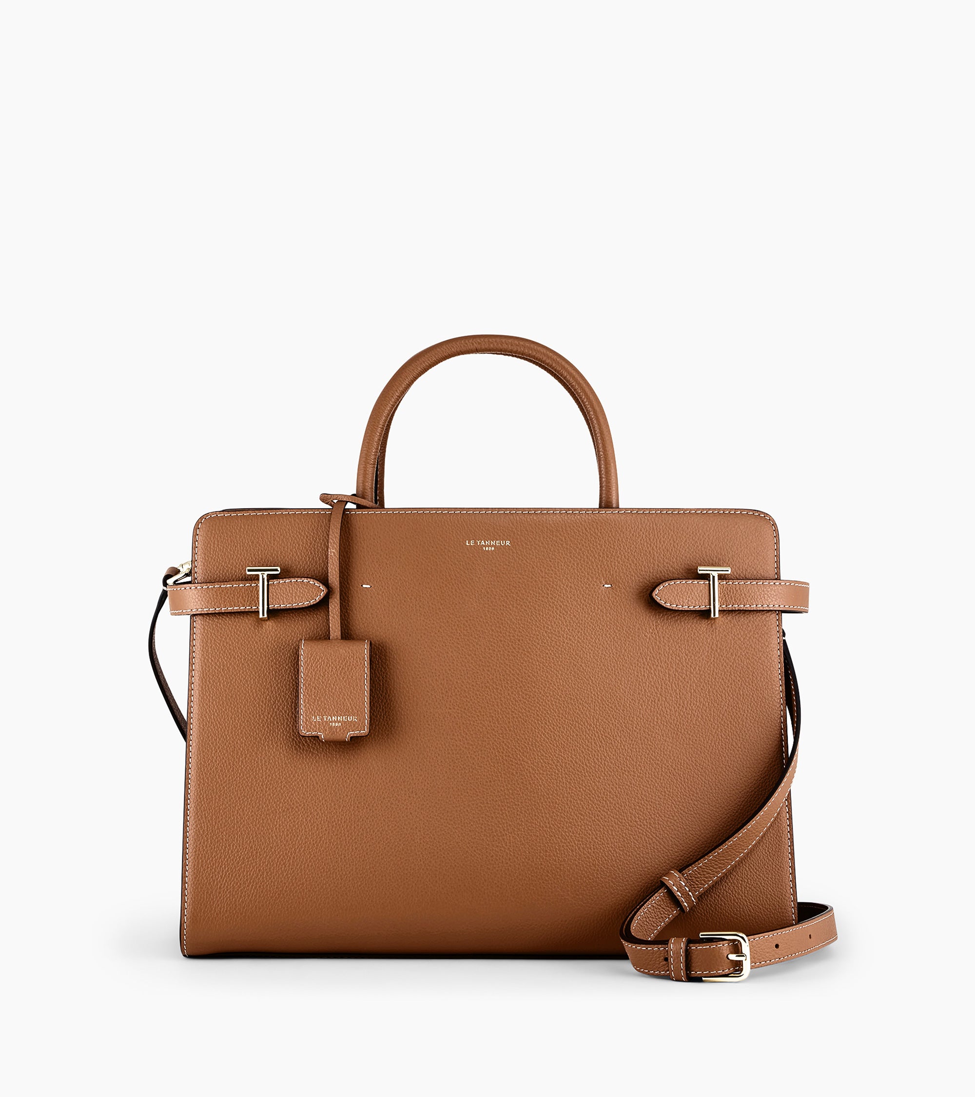 Le Tanneur Emilie grand sac cuir grainé camel 13"