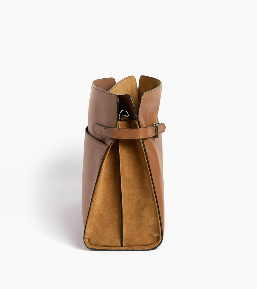 Le Tanneur Emie maxi sac épaule cuir lisse nubuck marron tan