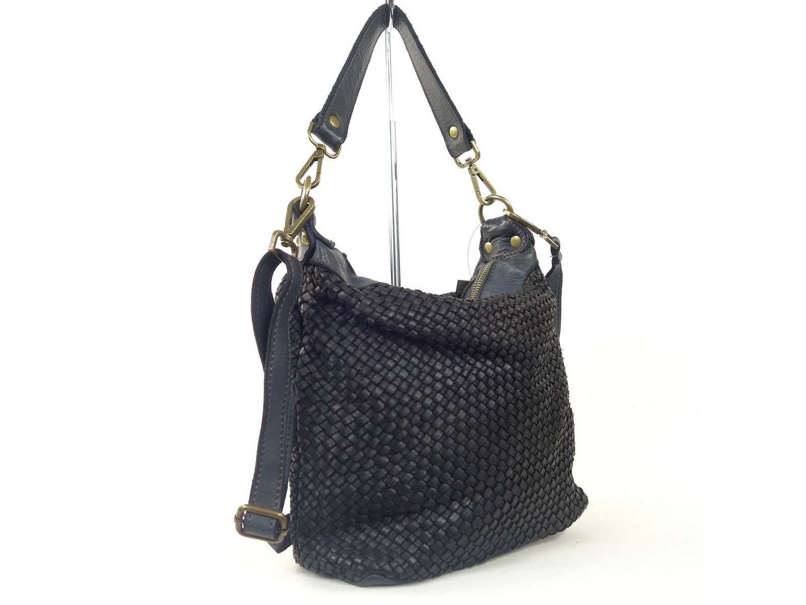 Collection Esprit Cuir Sac Besace Marleen besace cuir tressé noir