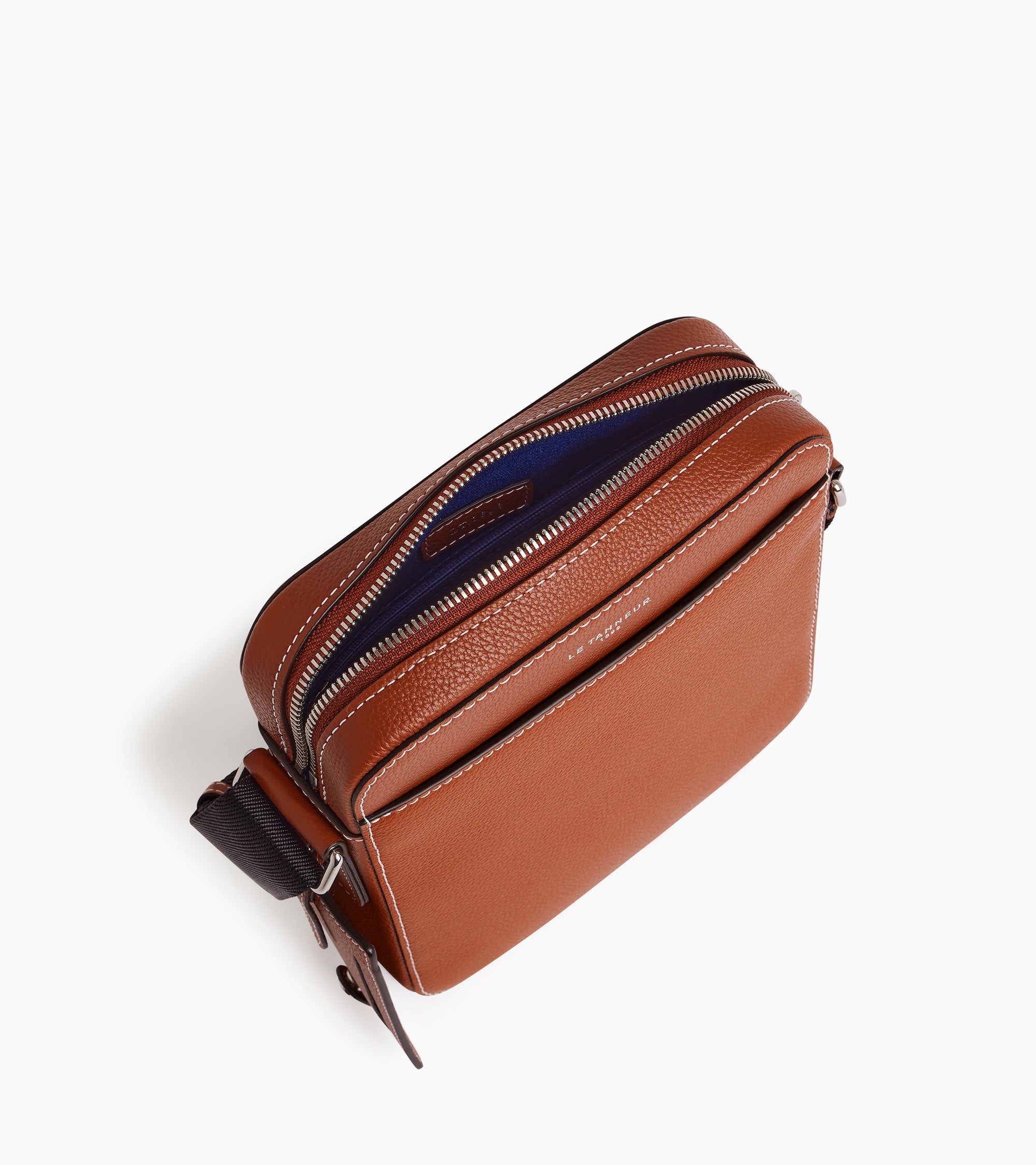 Le Tanneur Emile petite sacoche zippée cuir marron Mahogany Brown