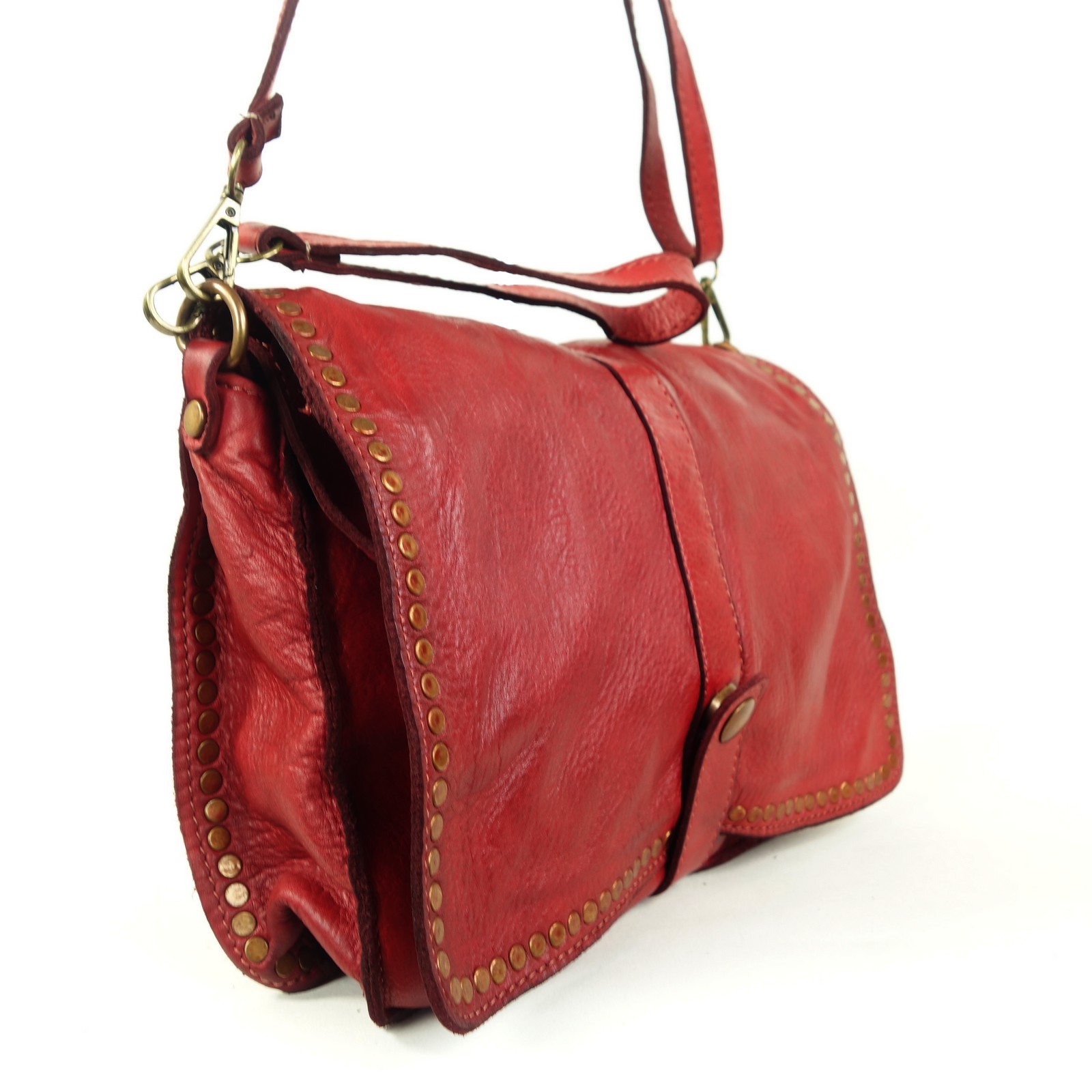 Esprit Cuir Gena pochette bandoulière cuir rouge cloutée