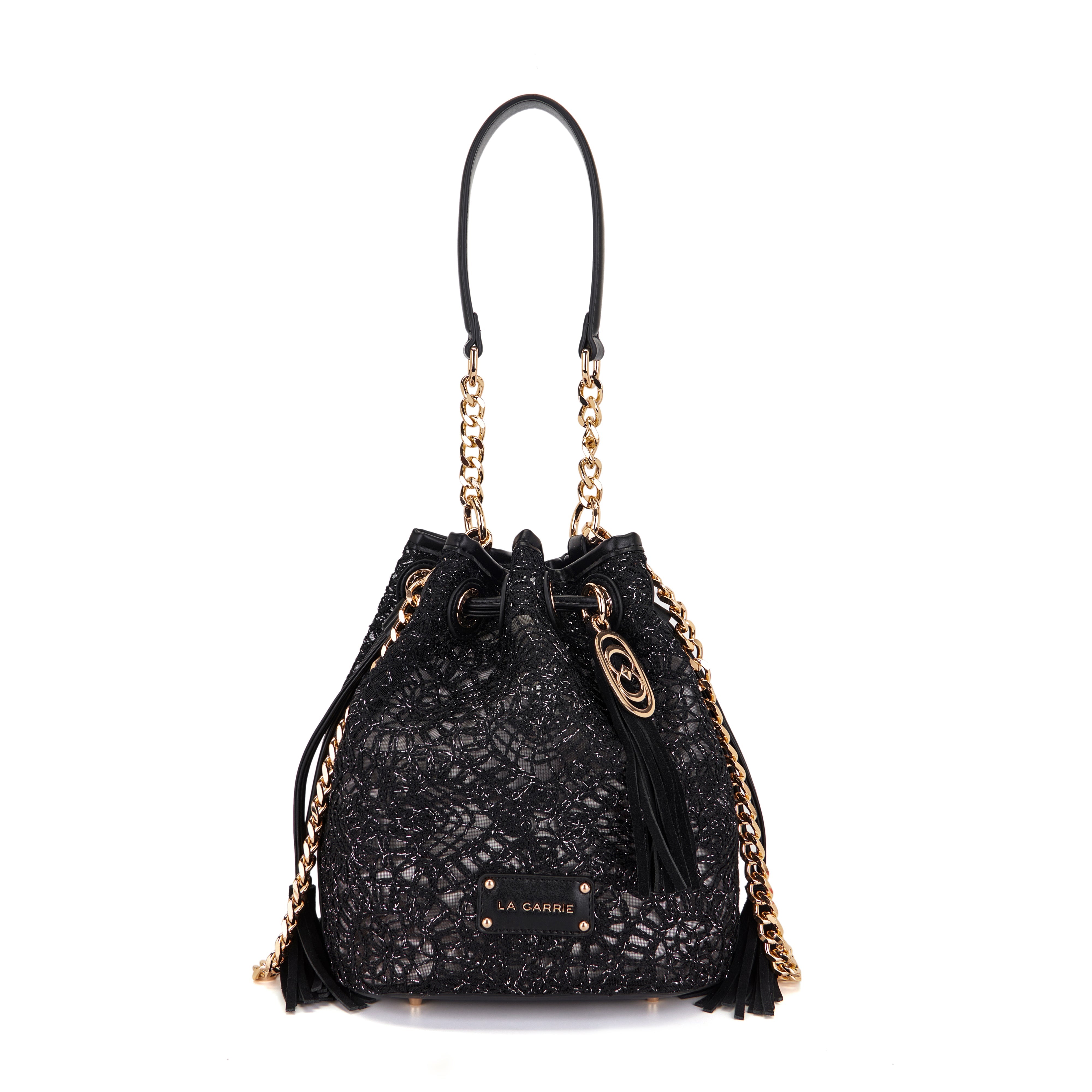 La Carrie Versailles Sac Seau Noir Brodé Tressé 24x17x26 cm