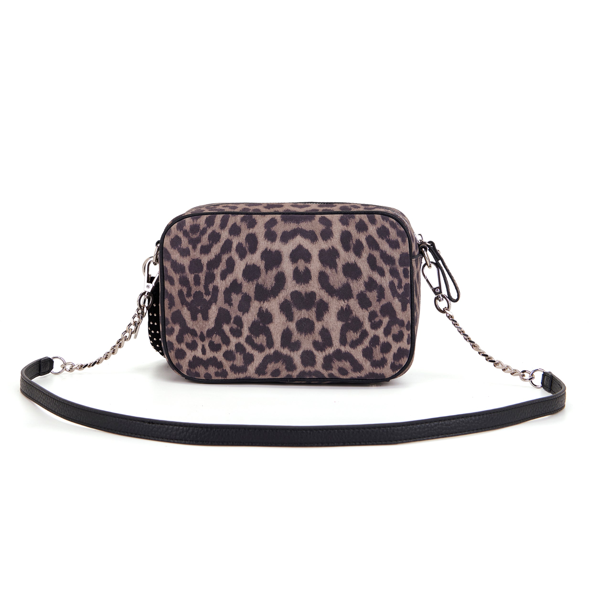 La Carrie Lio sac bandoulière suède gris animalier