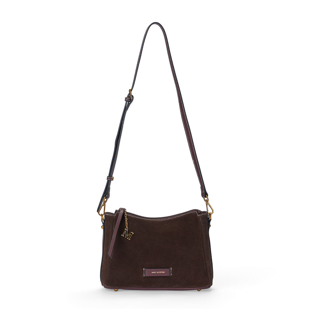 MAC ALYSTER GIULIA sac trotteur cuir Daim Chocolat