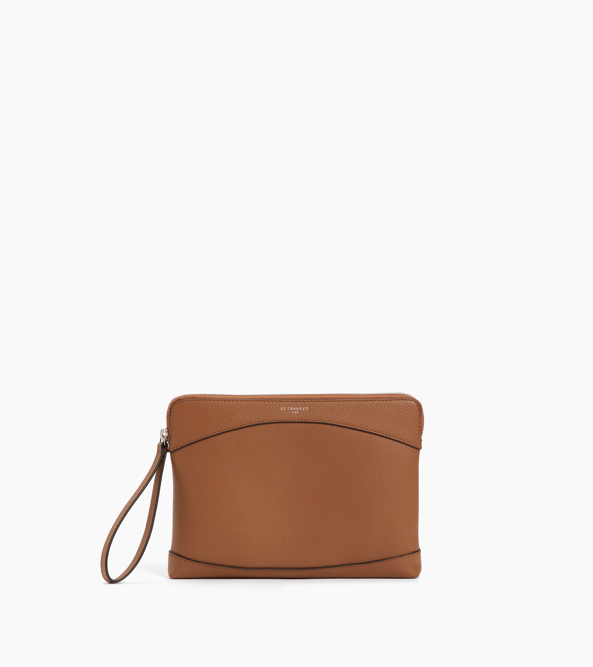 Le Tanneur pochette zippée cuir grainé marron Tan Brown