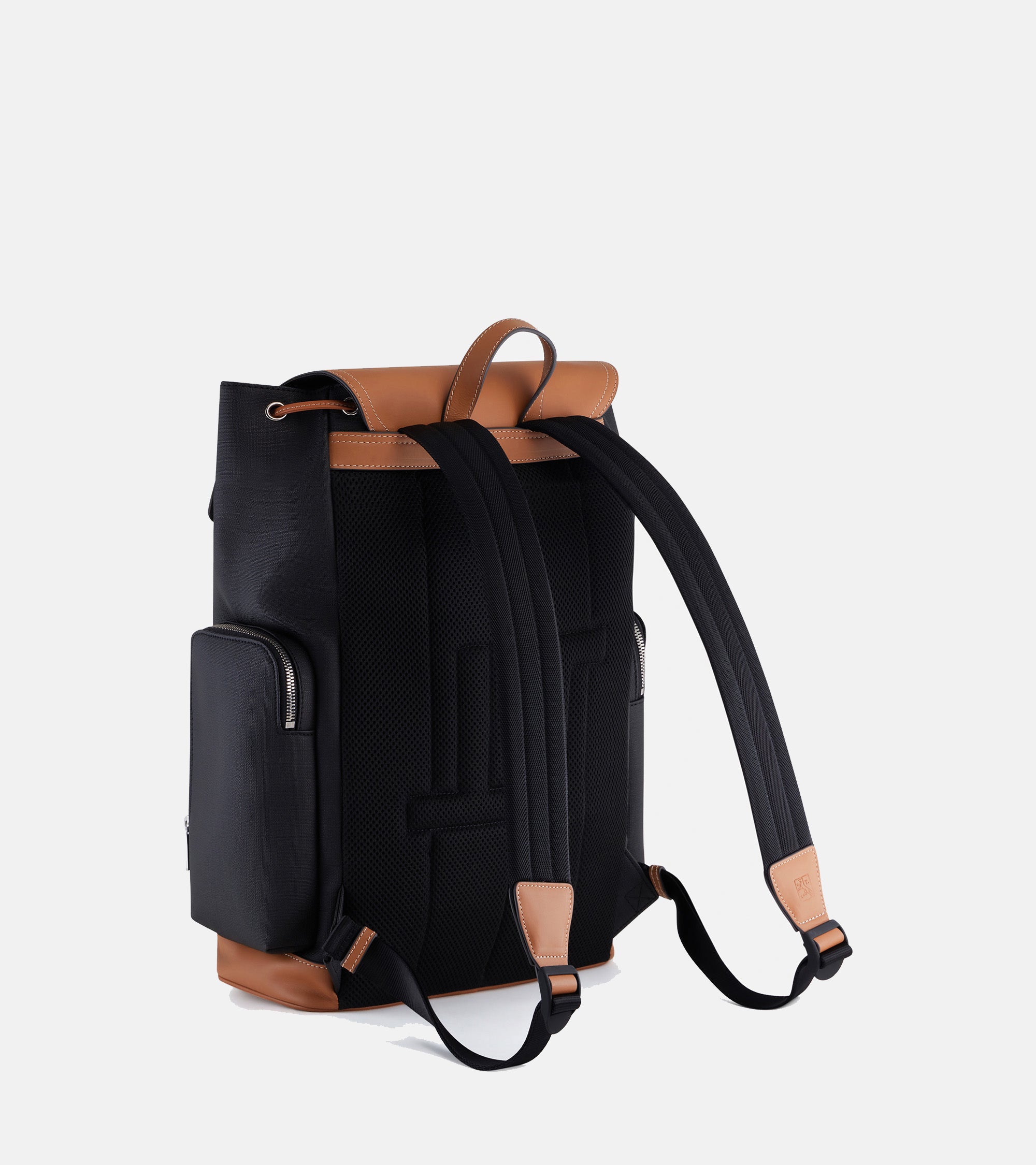 Le Tanneur Maurice sac à dos toile cuir Black Brown 14"