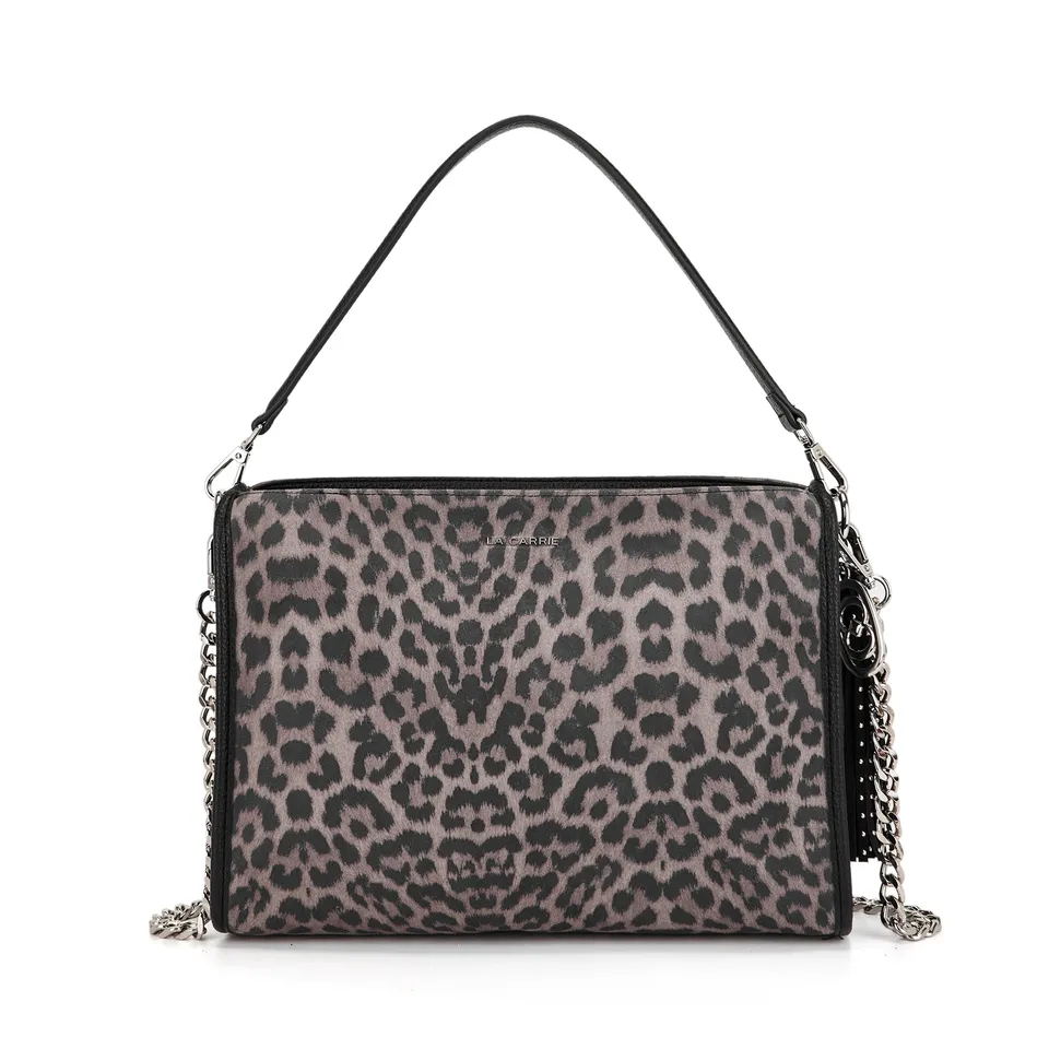 La Carrie Lio sac bandoulière gris 34x11x23 suède léopard
