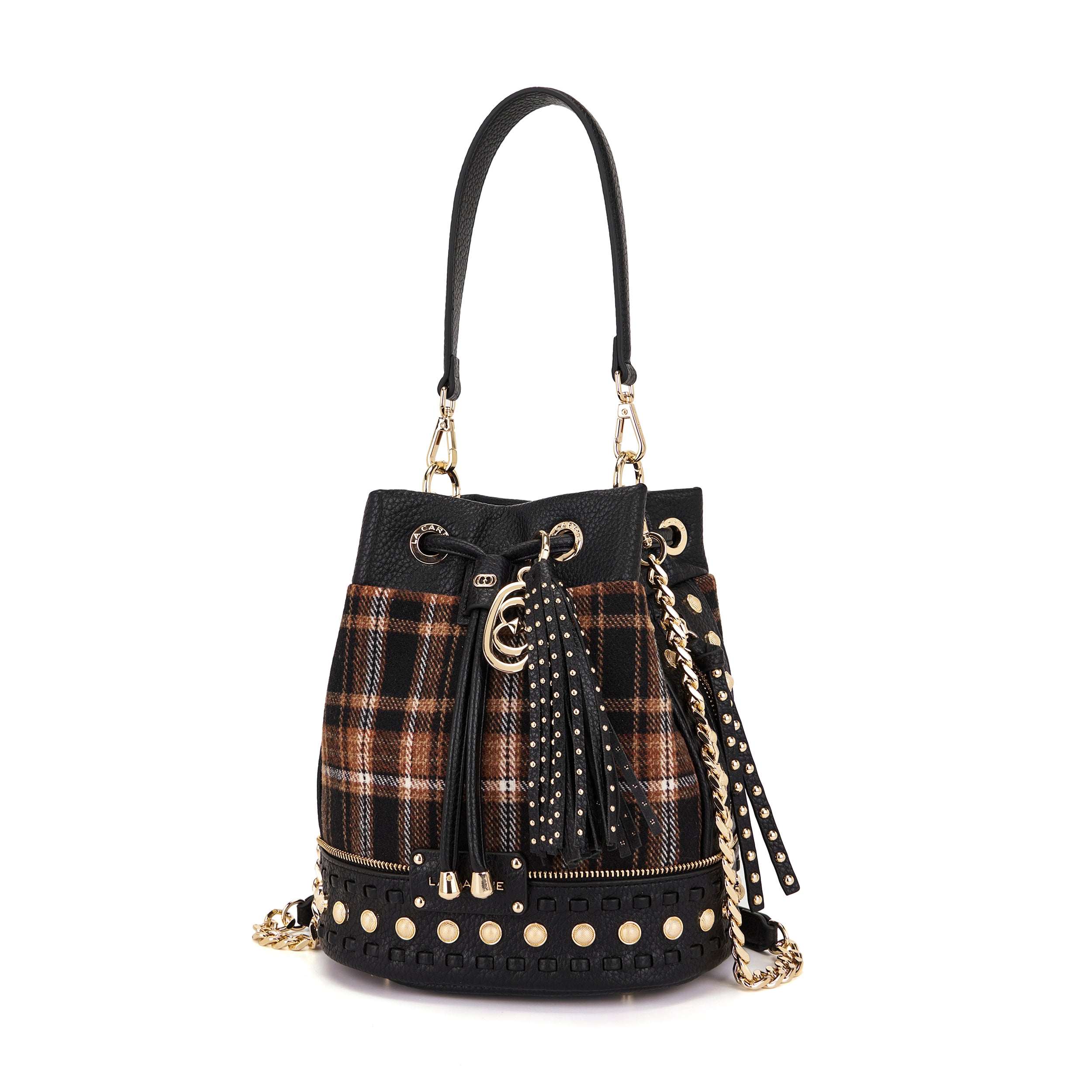 La Carrie Scottish sac seau marron 26 cm tartan