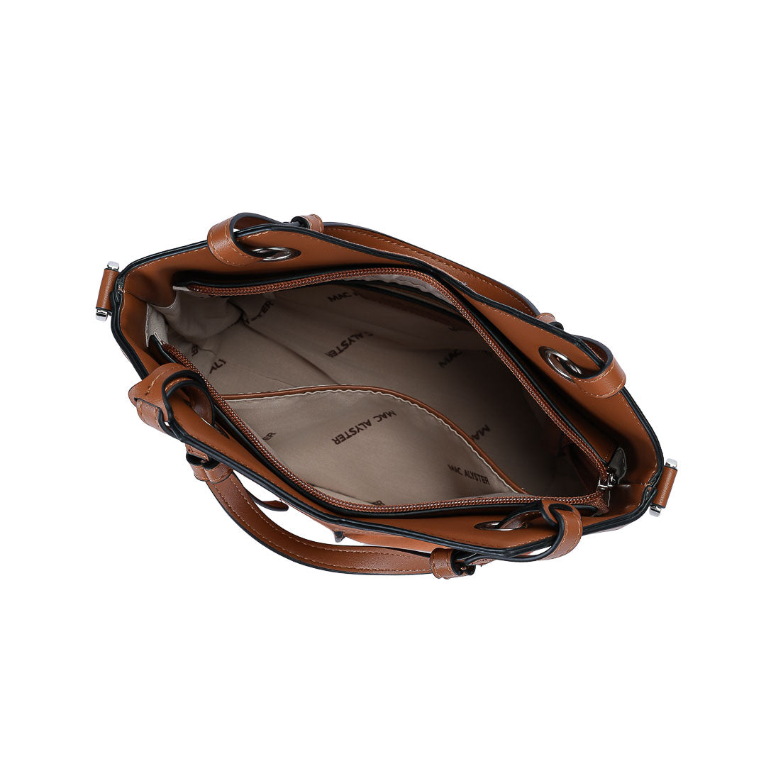 Mac Alyster Captivante sac main Marron Cognac suédine