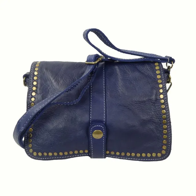 Collection Esprit Cuir GENA mini sac pochette cuir bleu jean clouté