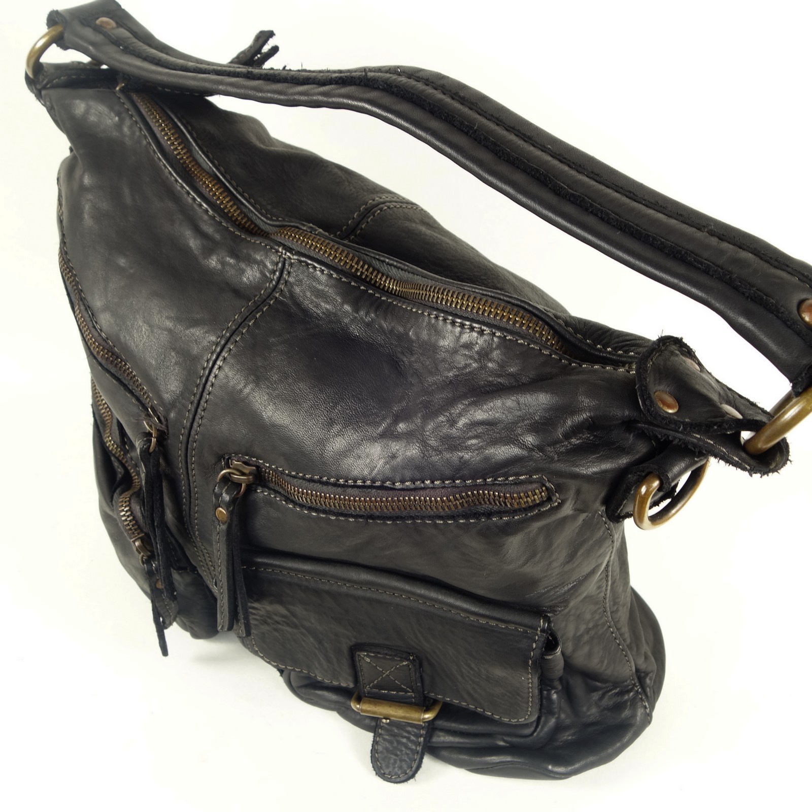 Collection Esprit Cuir STELLA sac épaule cuir noir trapèze