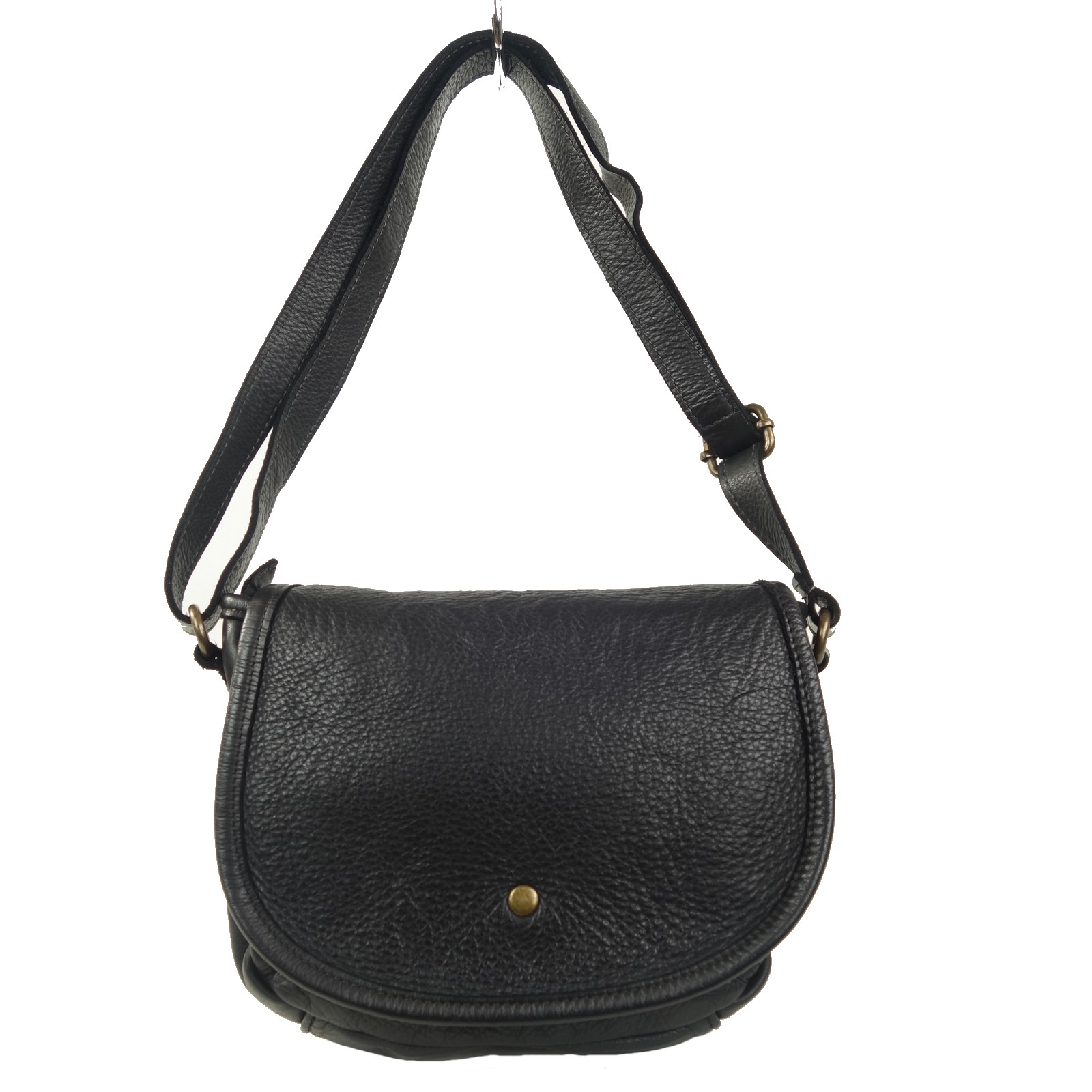 Collection Esprit Cuir KLARA sac besace cuir noir medium rond