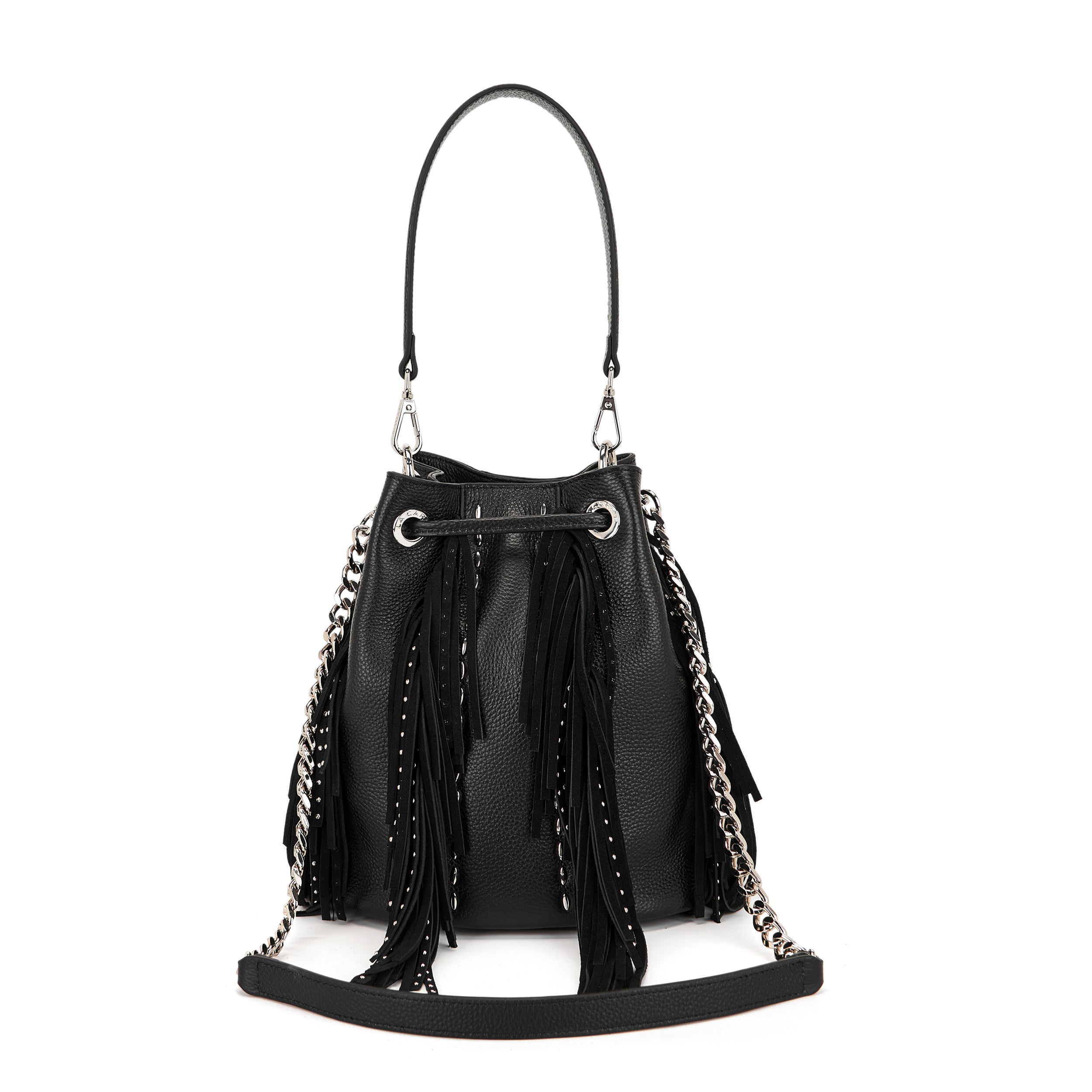 La Carrie Secchiello Rock sac seau noir cuir 26x19x28 cm
