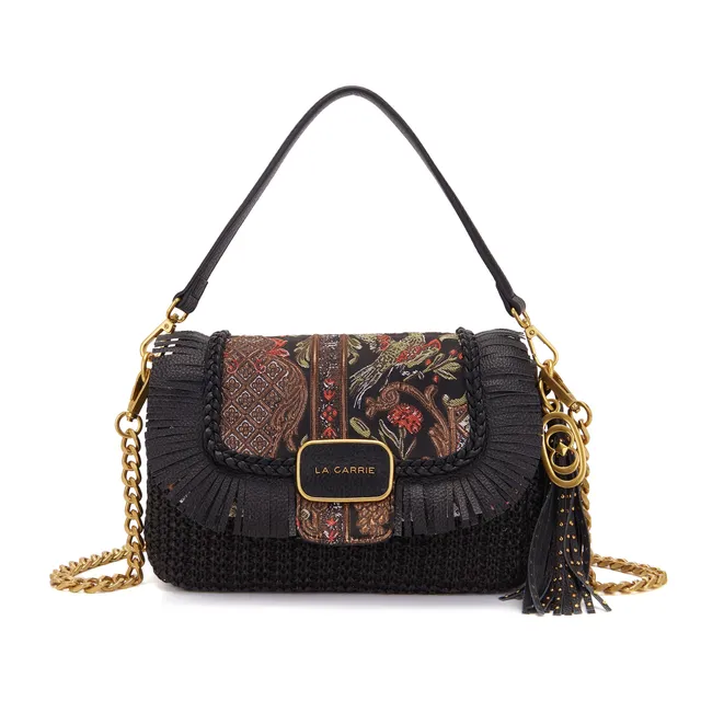 La Carrie Bag Arabesque sac bandouliere raphia noir 32x12x21