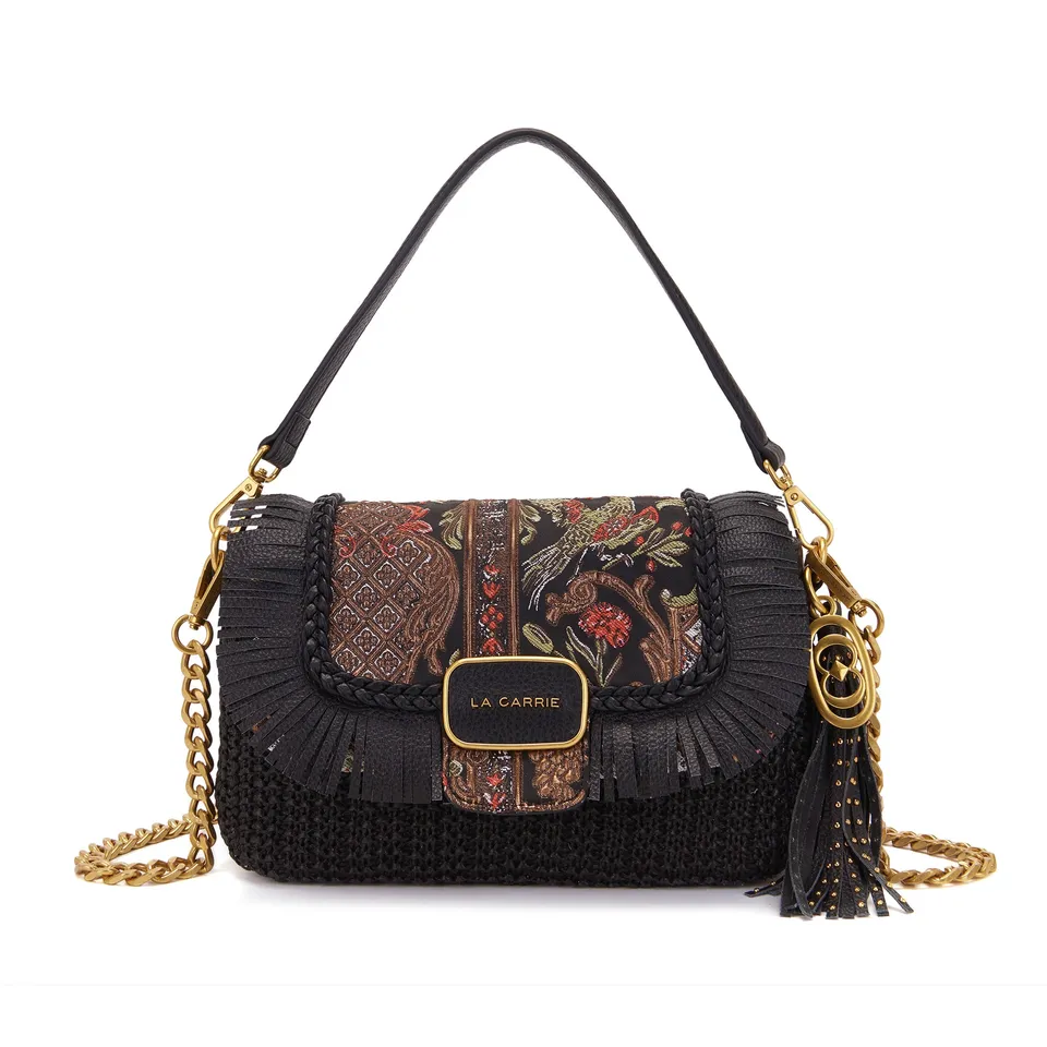 La Carrie Bag Arabesque sac bandouliere raphia noir 32x12x21