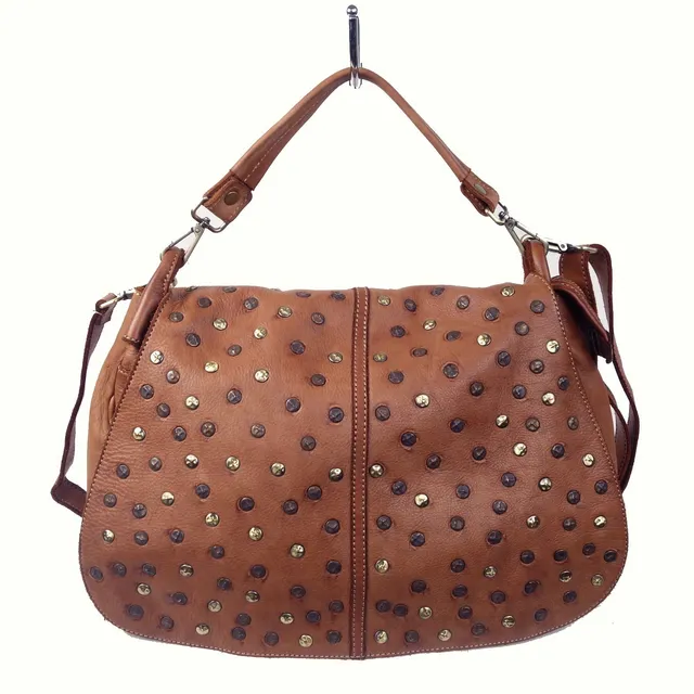 Collection Esprit Cuir Sac épaule Anna cuir camel clouté