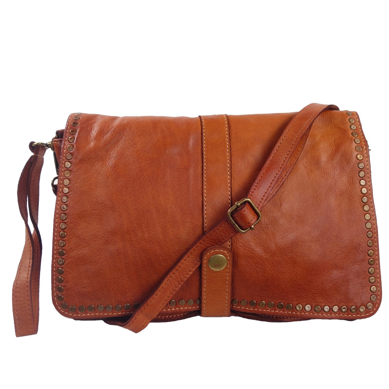 Collection Esprit Cuir Gena sac pochette cuir cognac clouté