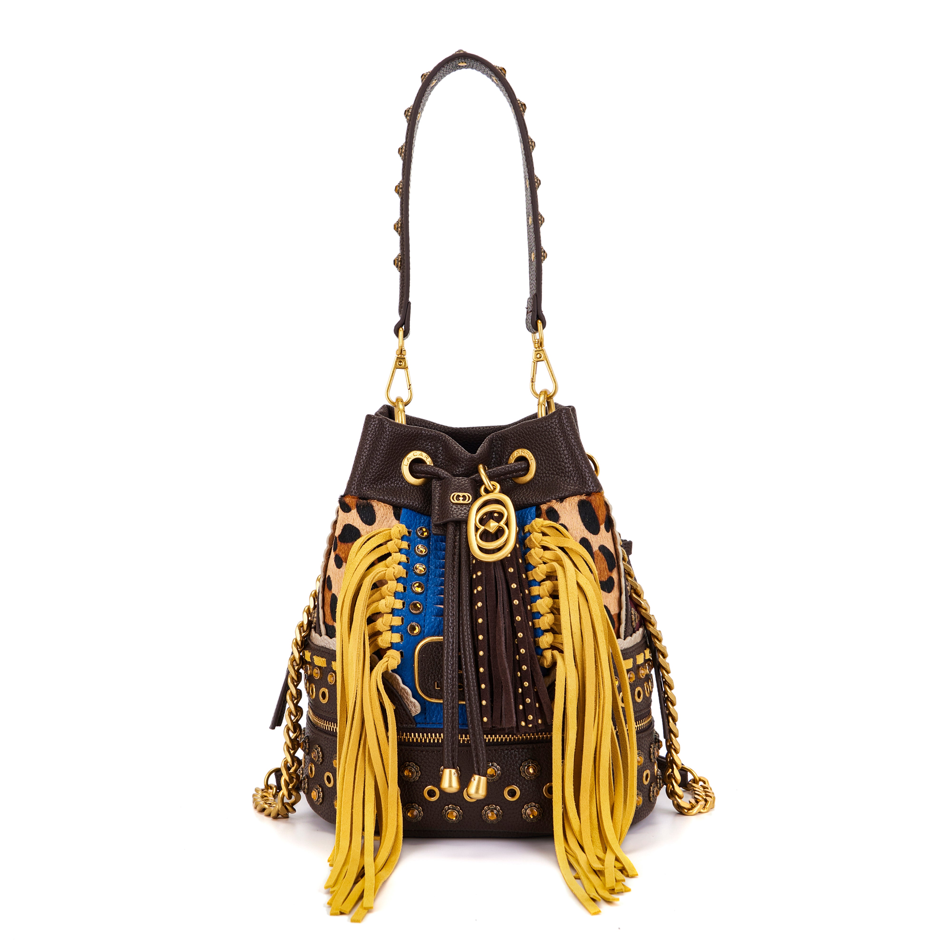 La Carrie Secchiello Jungle sac seau multi burgundy cuir